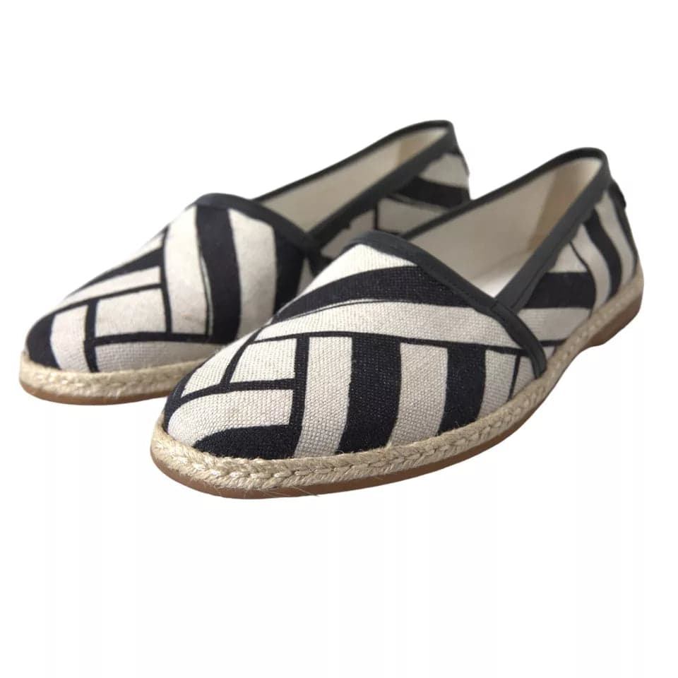 Dolce & Gabbana Black White Stripes Slip On Espadrille Shoes - 3
