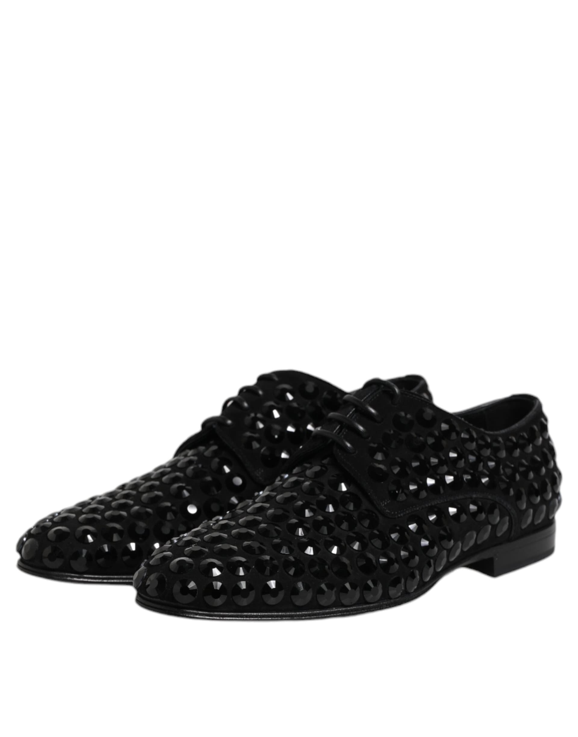 Dolce & Gabbana Black Suede Strass Derby Formal Shoes - 3