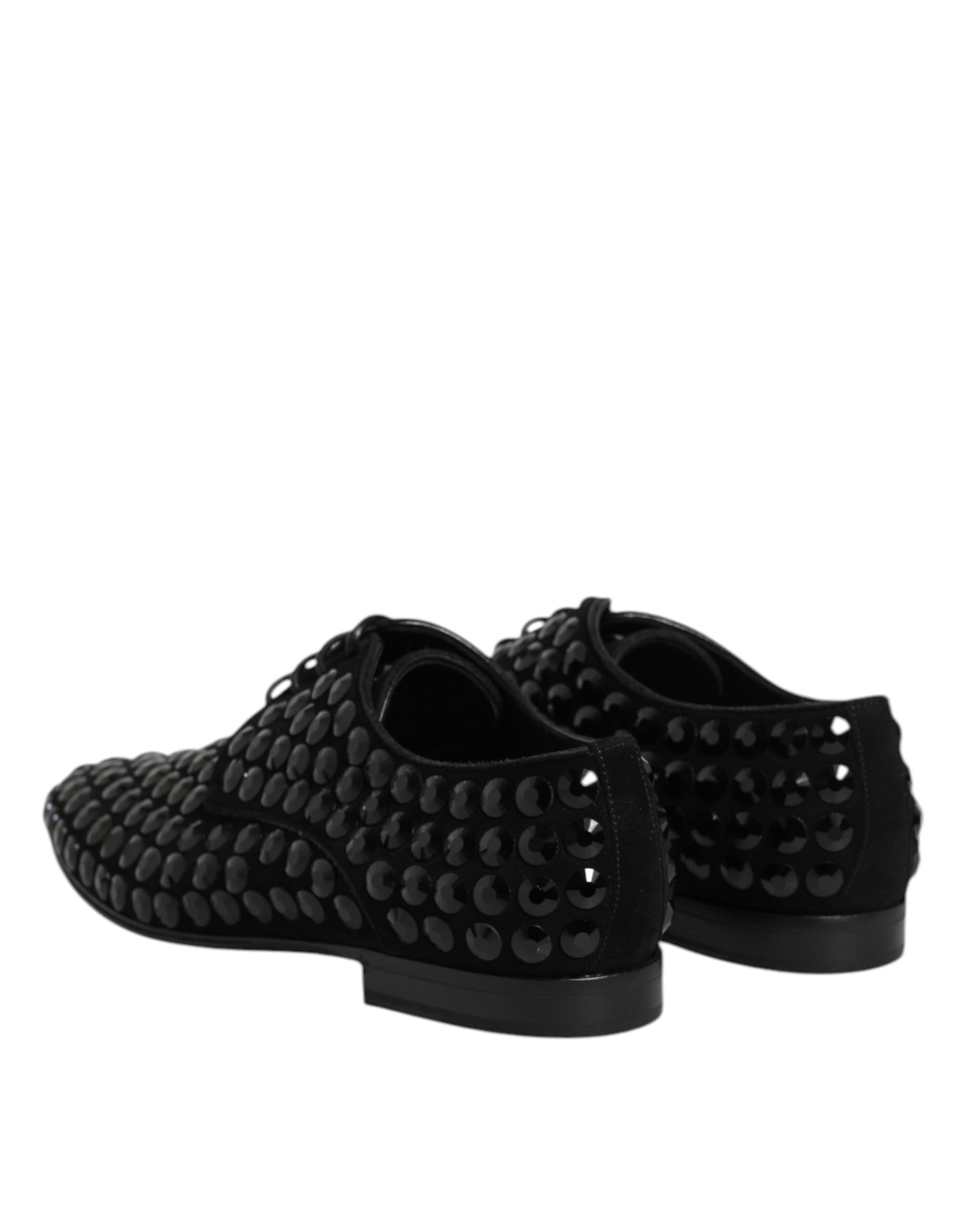 Dolce & Gabbana Black Suede Strass Derby Formal Shoes - 4