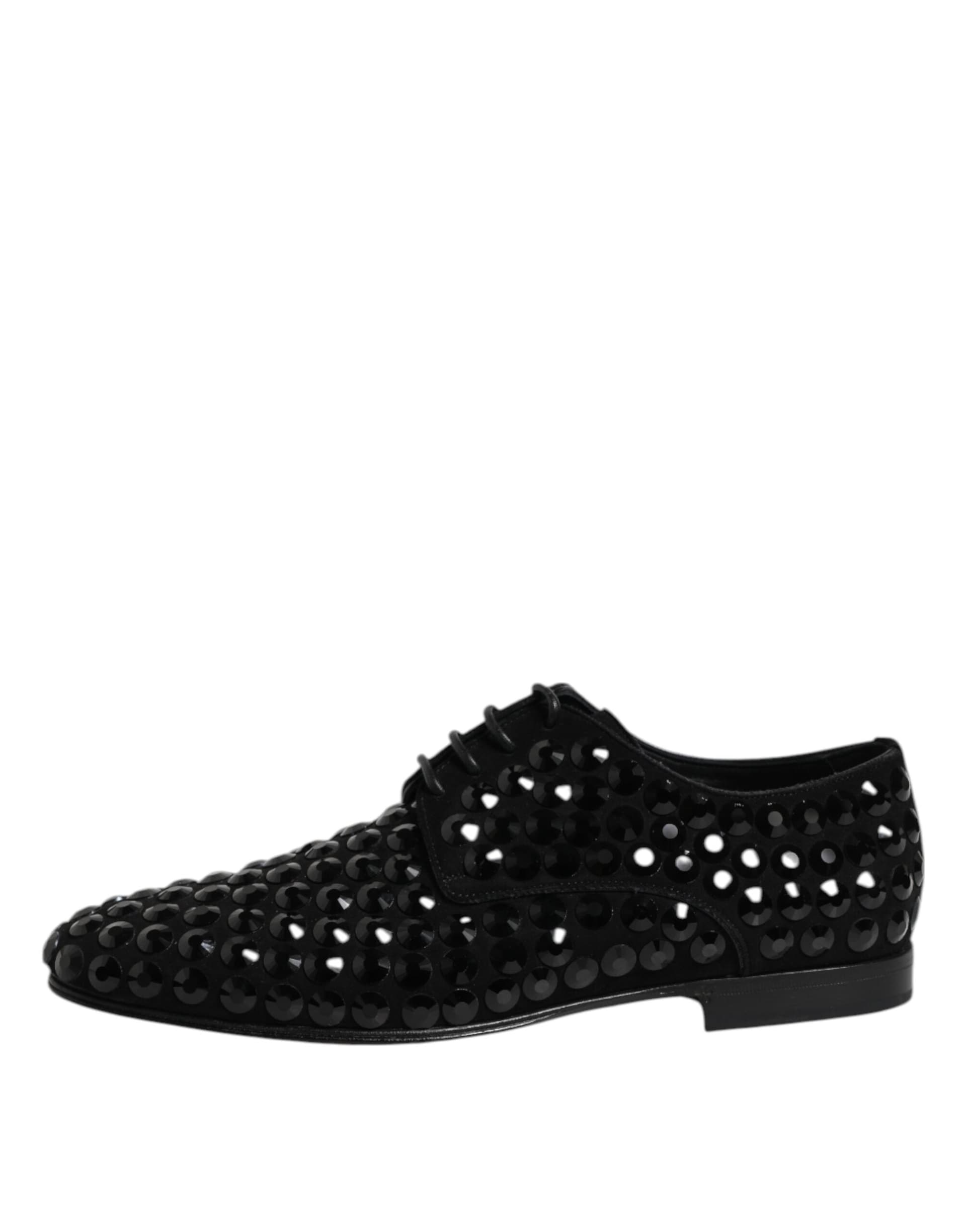 Dolce & Gabbana Black Suede Strass Derby Formal Shoes - 5