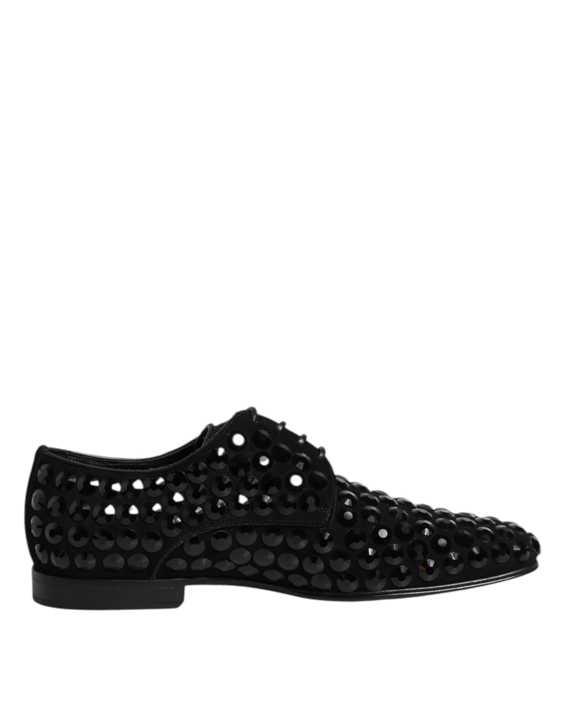 Dolce & Gabbana Black Suede Strass Derby Formal Shoes - 7
