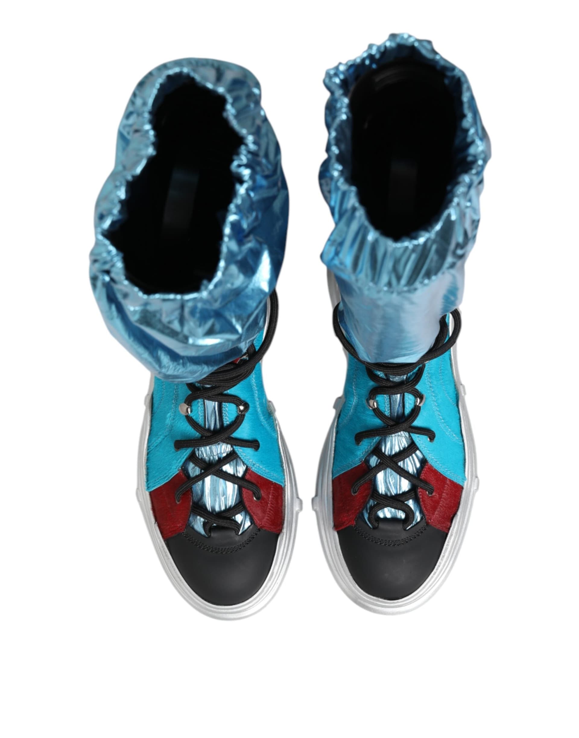 Dolce & Gabbana Blue Lace Up Over The Knee Socks Men Boots Shoes - 2