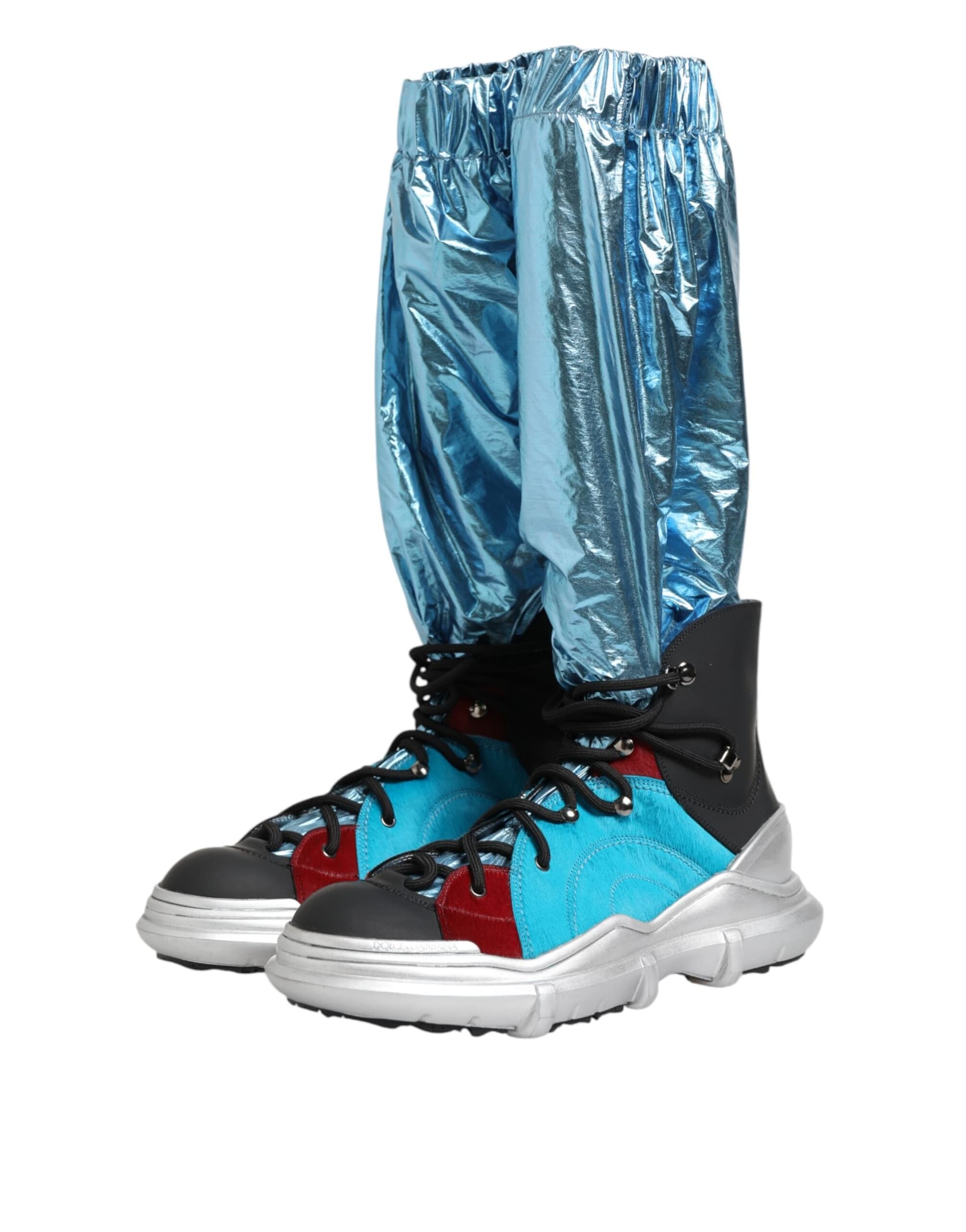 Dolce & Gabbana Blue Lace Up Over The Knee Socks Men Boots Shoes - 3
