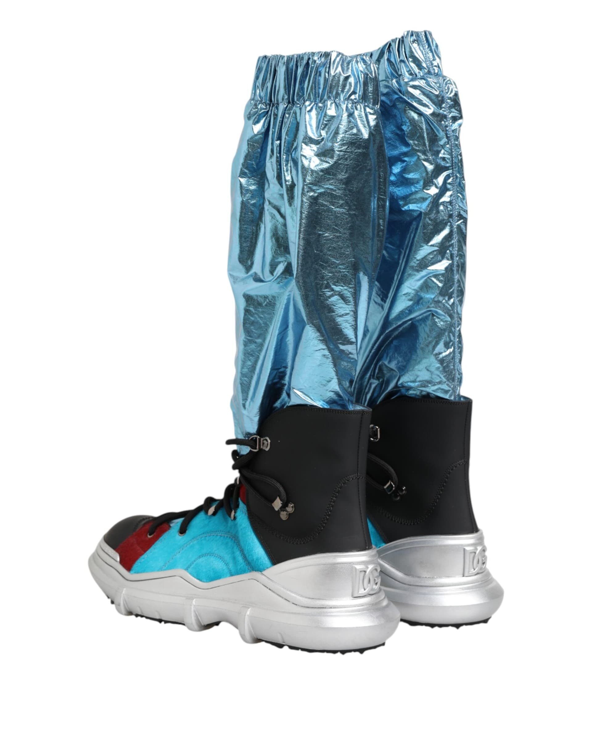 Dolce & Gabbana Blue Lace Up Over The Knee Socks Men Boots Shoes - 4