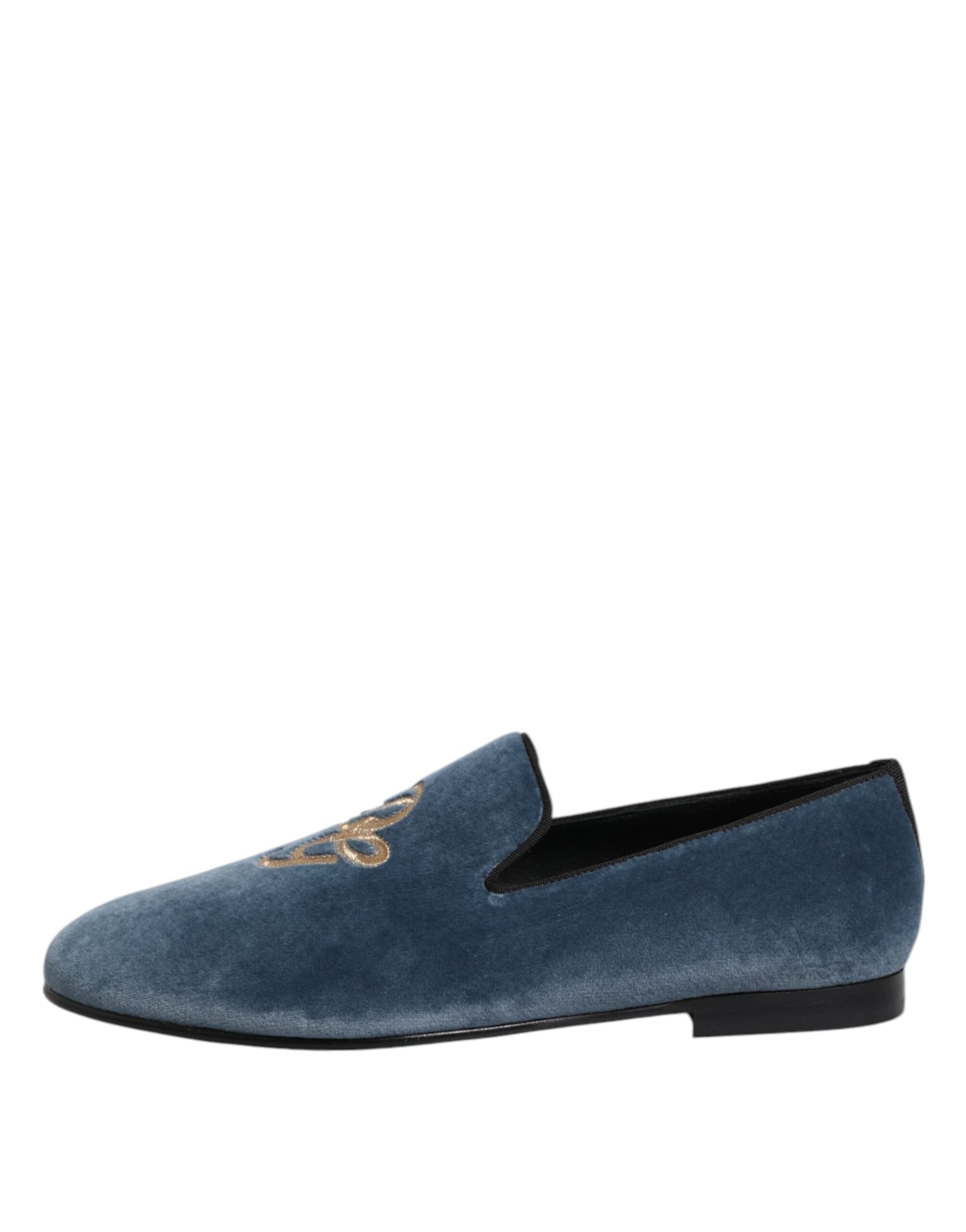 Dolce & Gabbana Blue Velvet DG Logo Loafers Formal Shoes - 5