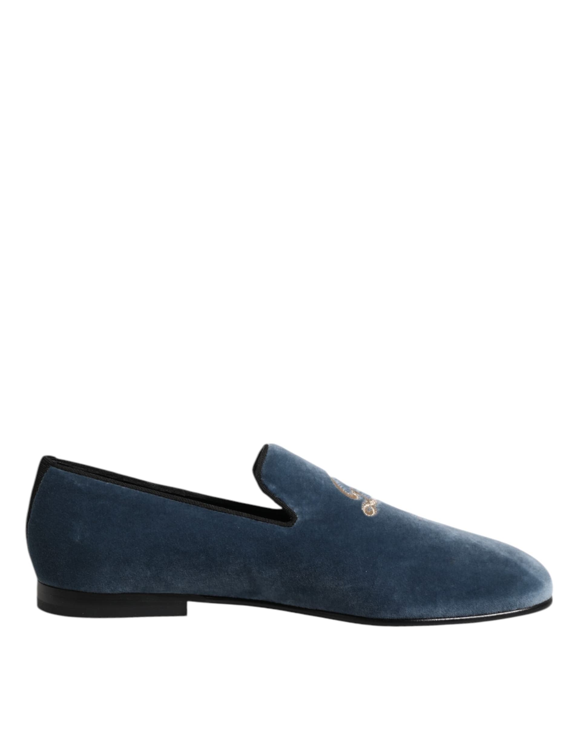 Dolce & Gabbana Blue Velvet DG Logo Loafers Formal Shoes - 7