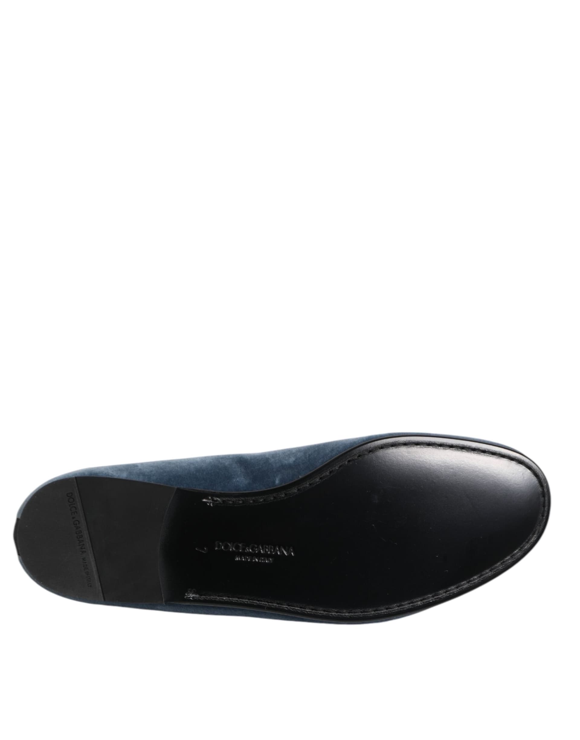 Dolce & Gabbana Blue Velvet DG Logo Loafers Formal Shoes - 8