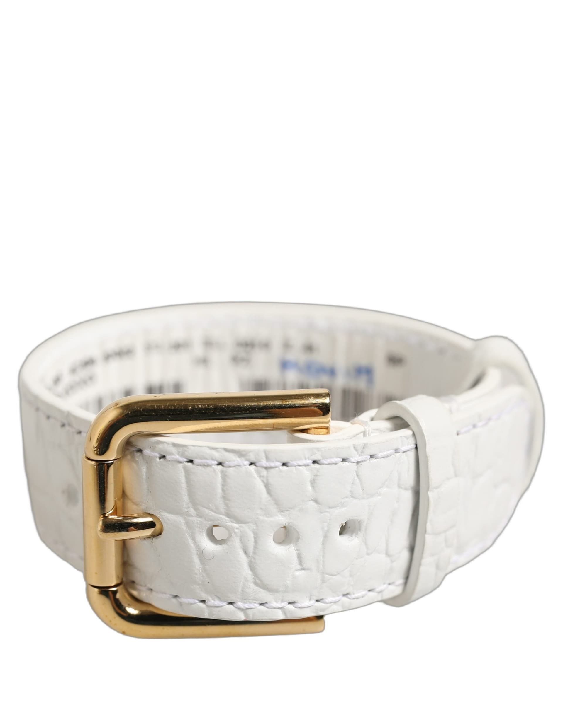 Dolce & Gabbana White Embossed Leather Gold Buckle Belt Strap Bracelet - 2
