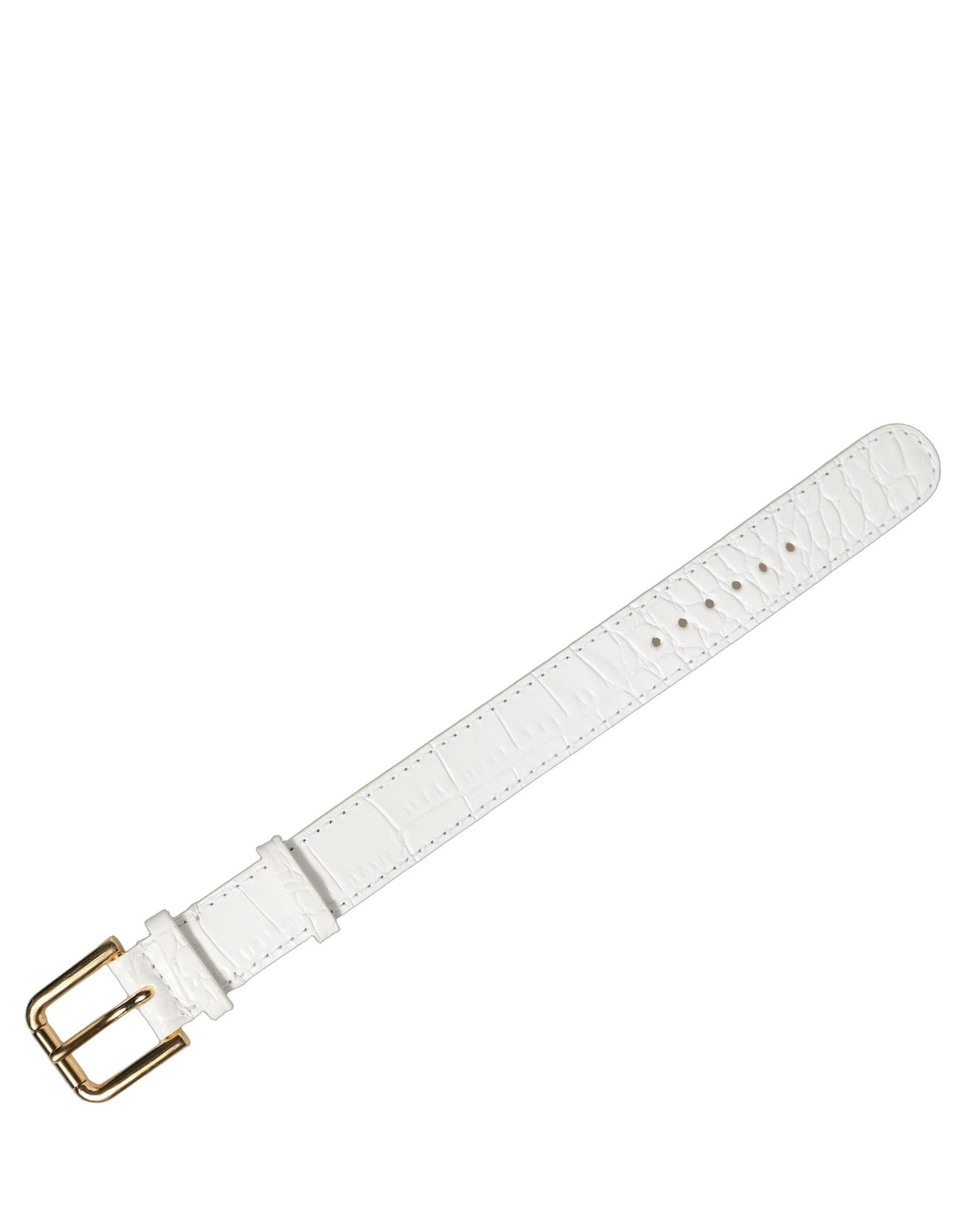 Dolce & Gabbana White Embossed Leather Gold Buckle Belt Strap Bracelet - 3