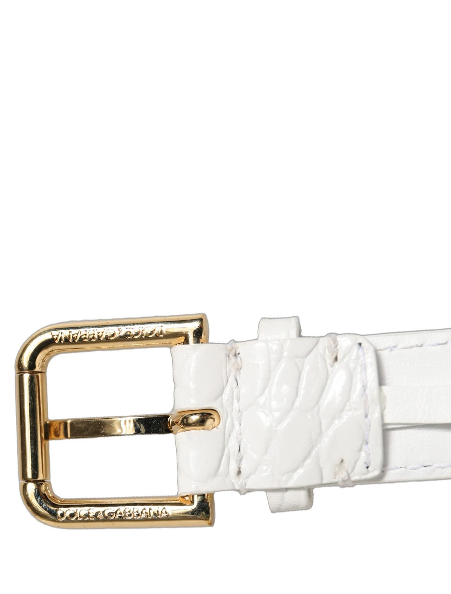 Dolce & Gabbana White Embossed Leather Gold Buckle Belt Strap Bracelet - 6