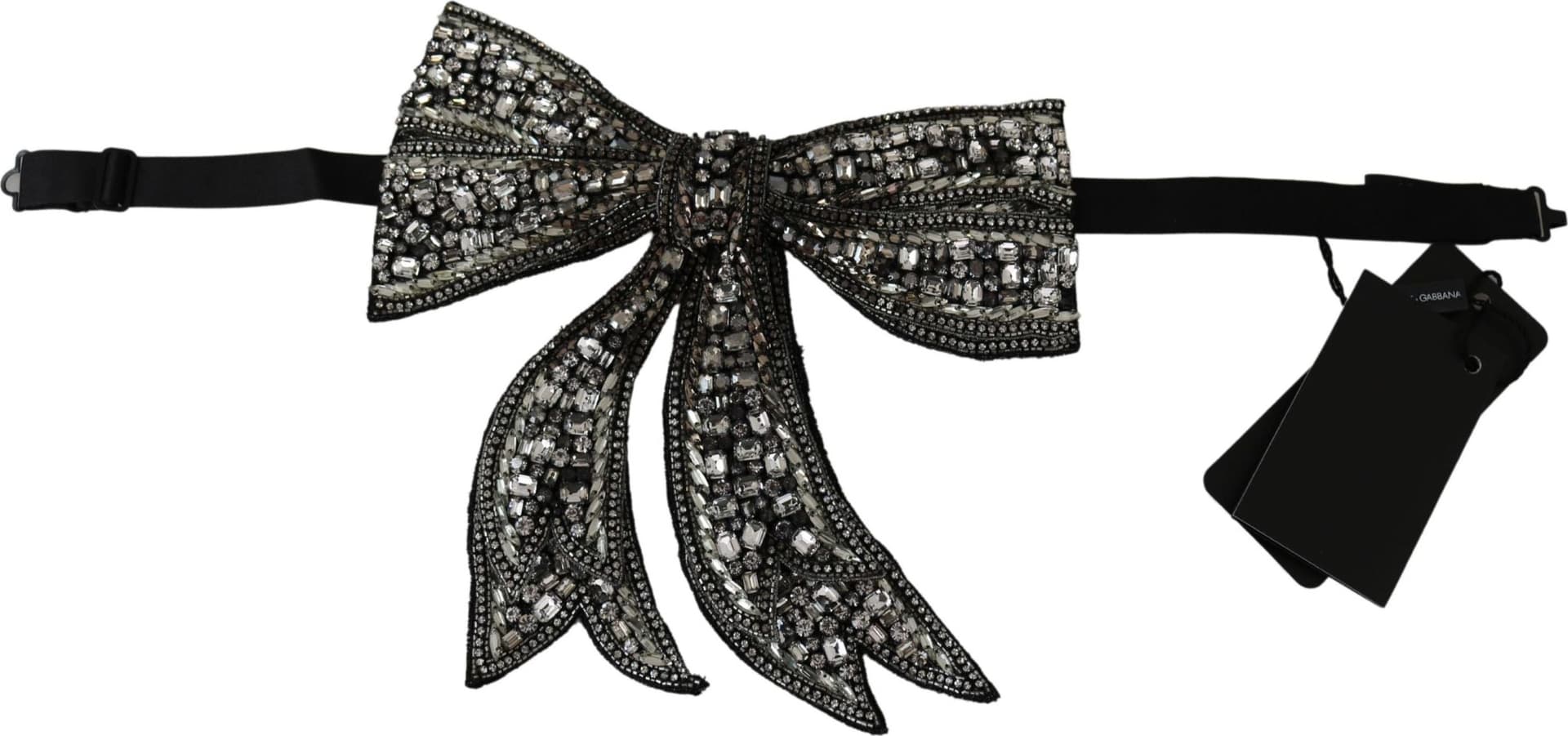 Dolce & Gabbana Silver Tone 100% Silk Crystal Embellished Women  Bowtie - 2