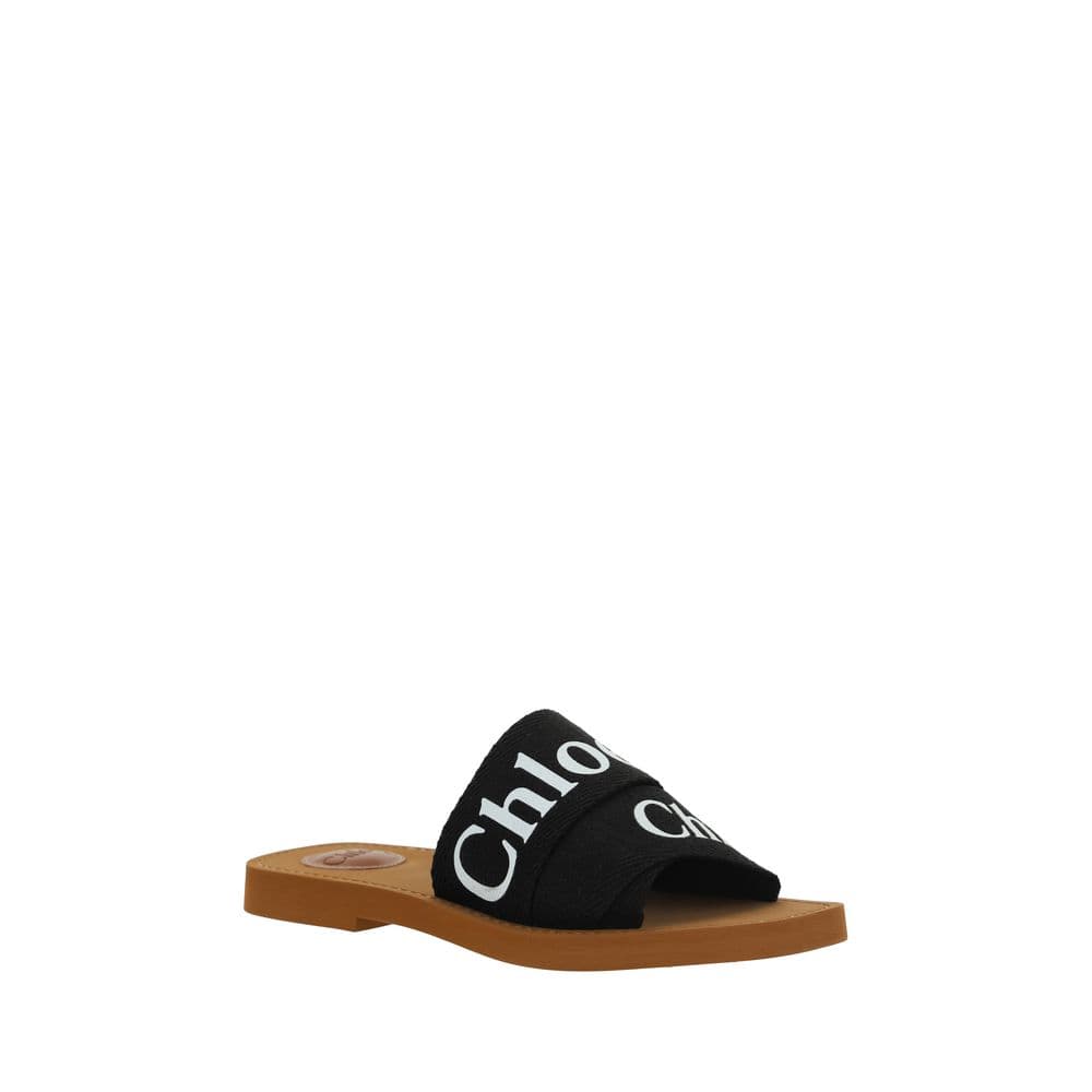 Chloé Black Cotton Flat Sandals - 2
