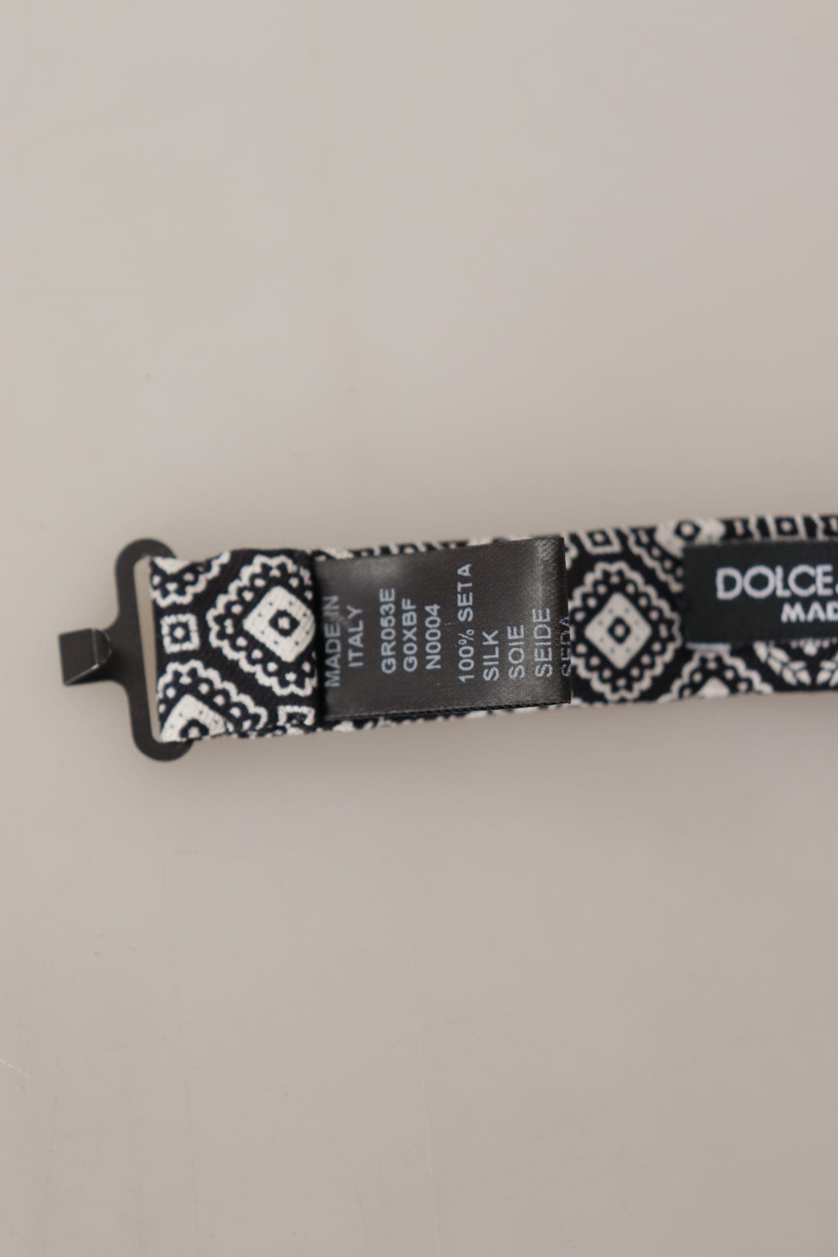 Dolce & Gabbana Black white 100% Silk Adjustable Neck Papillon Tie - 5