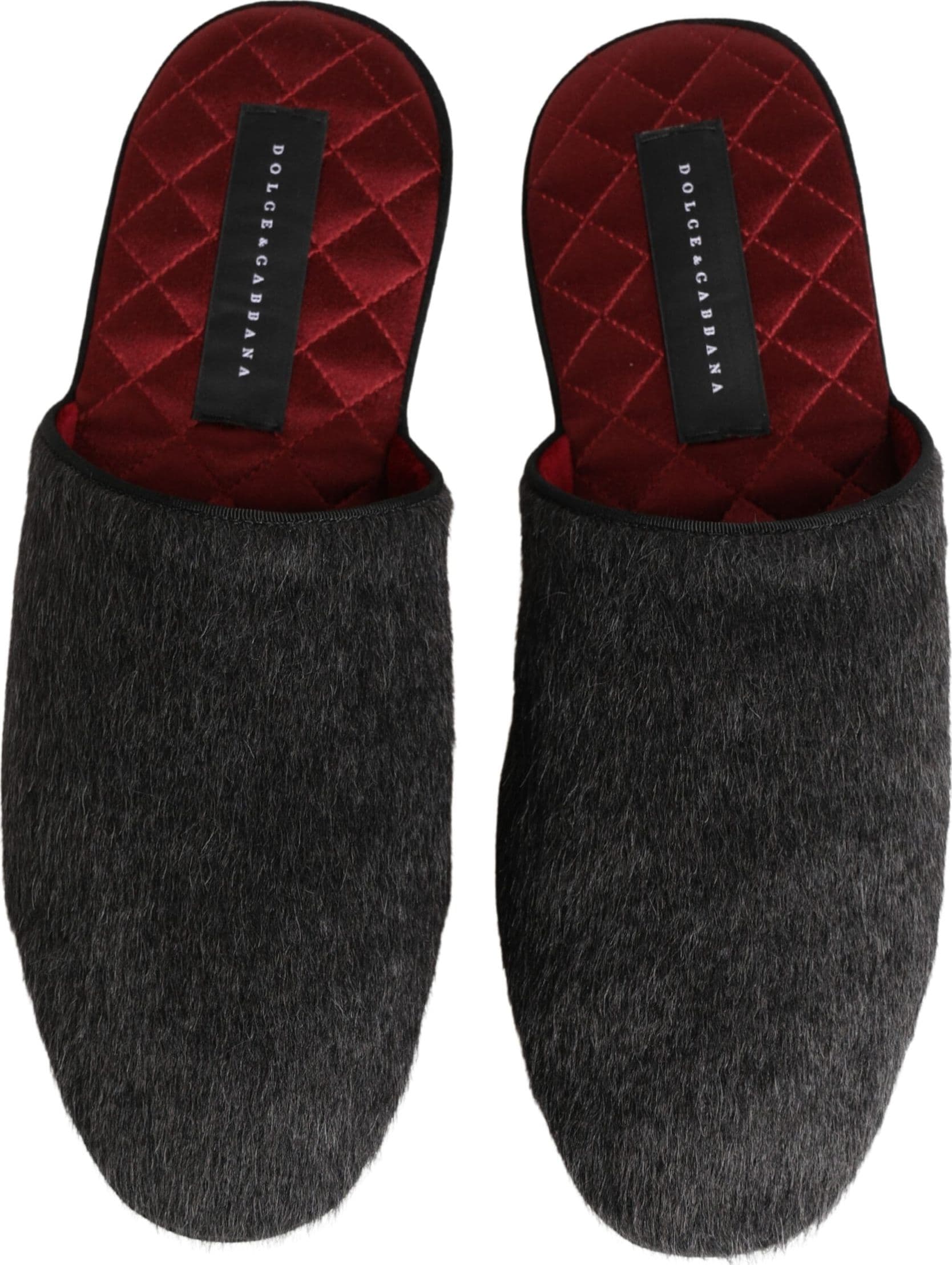 Dolce & Gabbana Dark Grey Charcoal Wool Red Slippers Shoes - 2