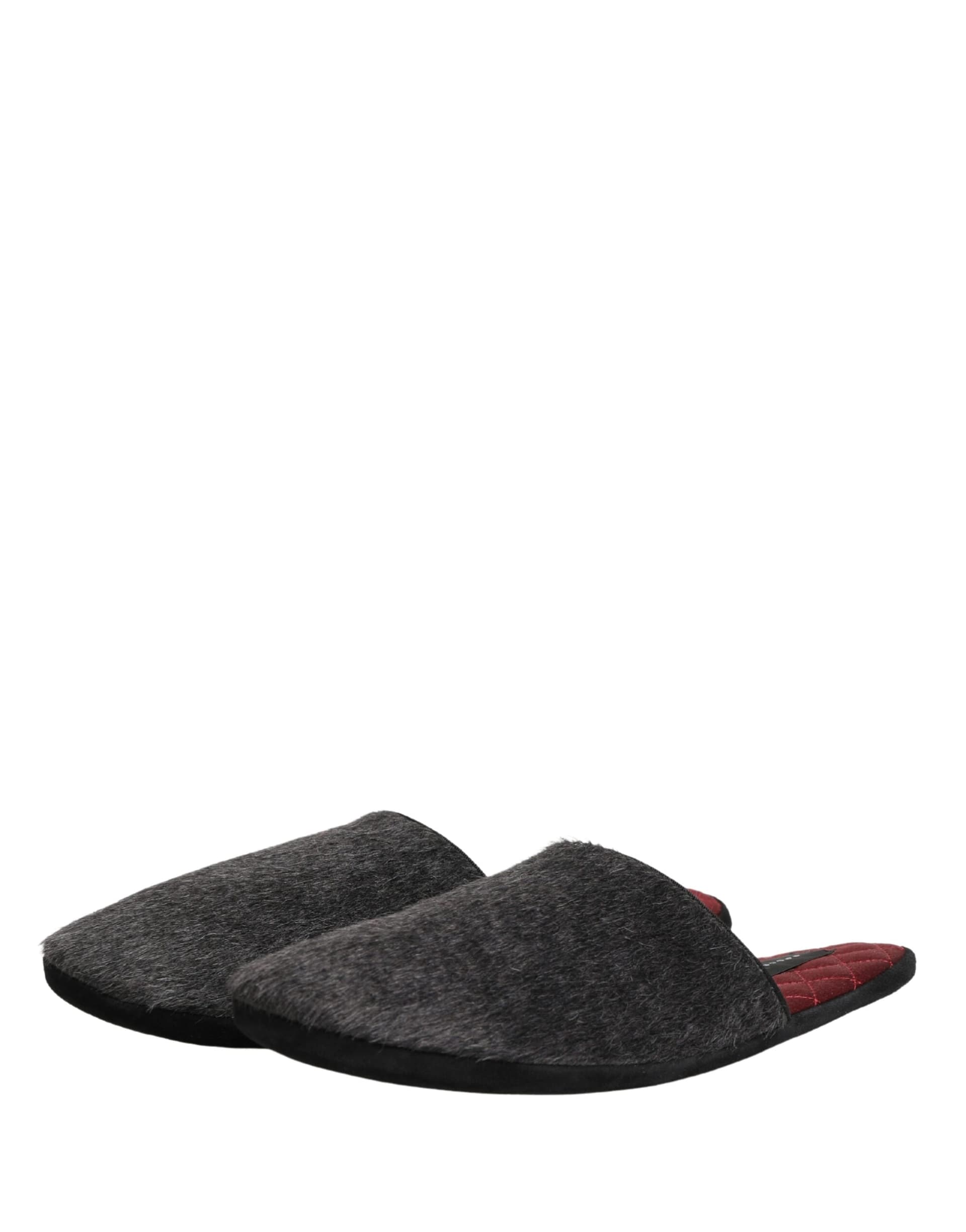 Dolce & Gabbana Dark Grey Charcoal Wool Red Slippers Shoes - 3