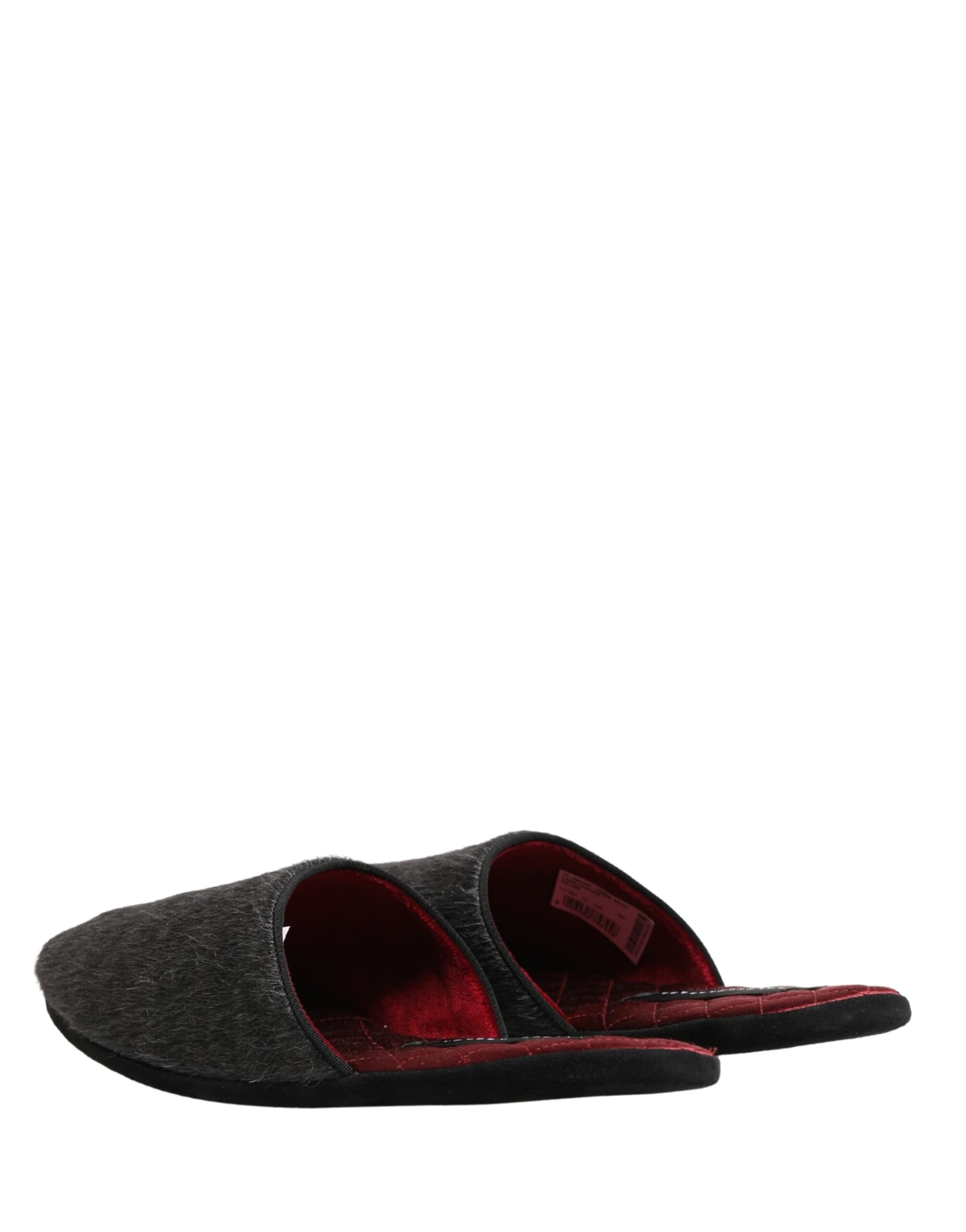 Dolce & Gabbana Dark Grey Charcoal Wool Red Slippers Shoes - 4