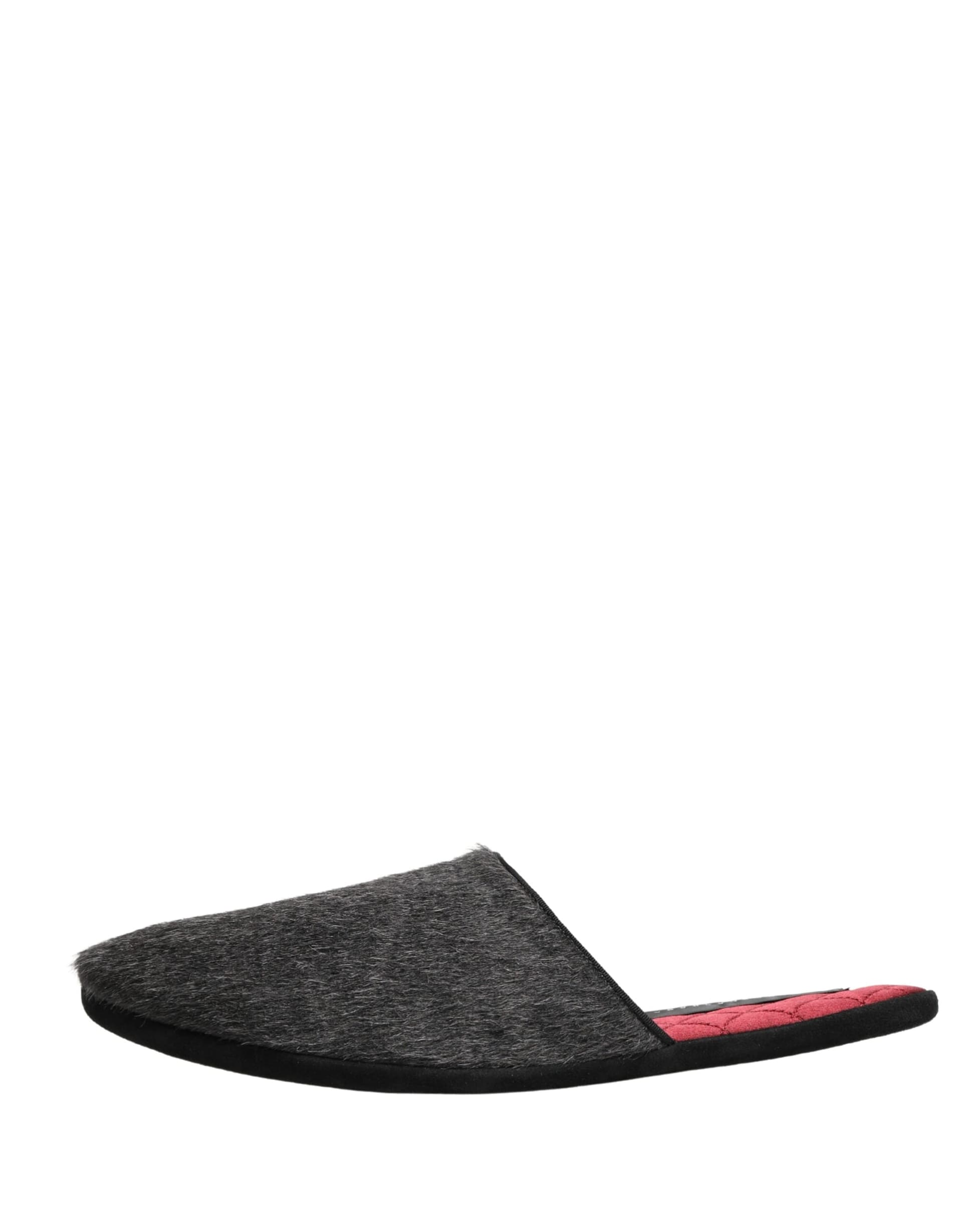 Dolce & Gabbana Dark Grey Charcoal Wool Red Slippers Shoes - 5