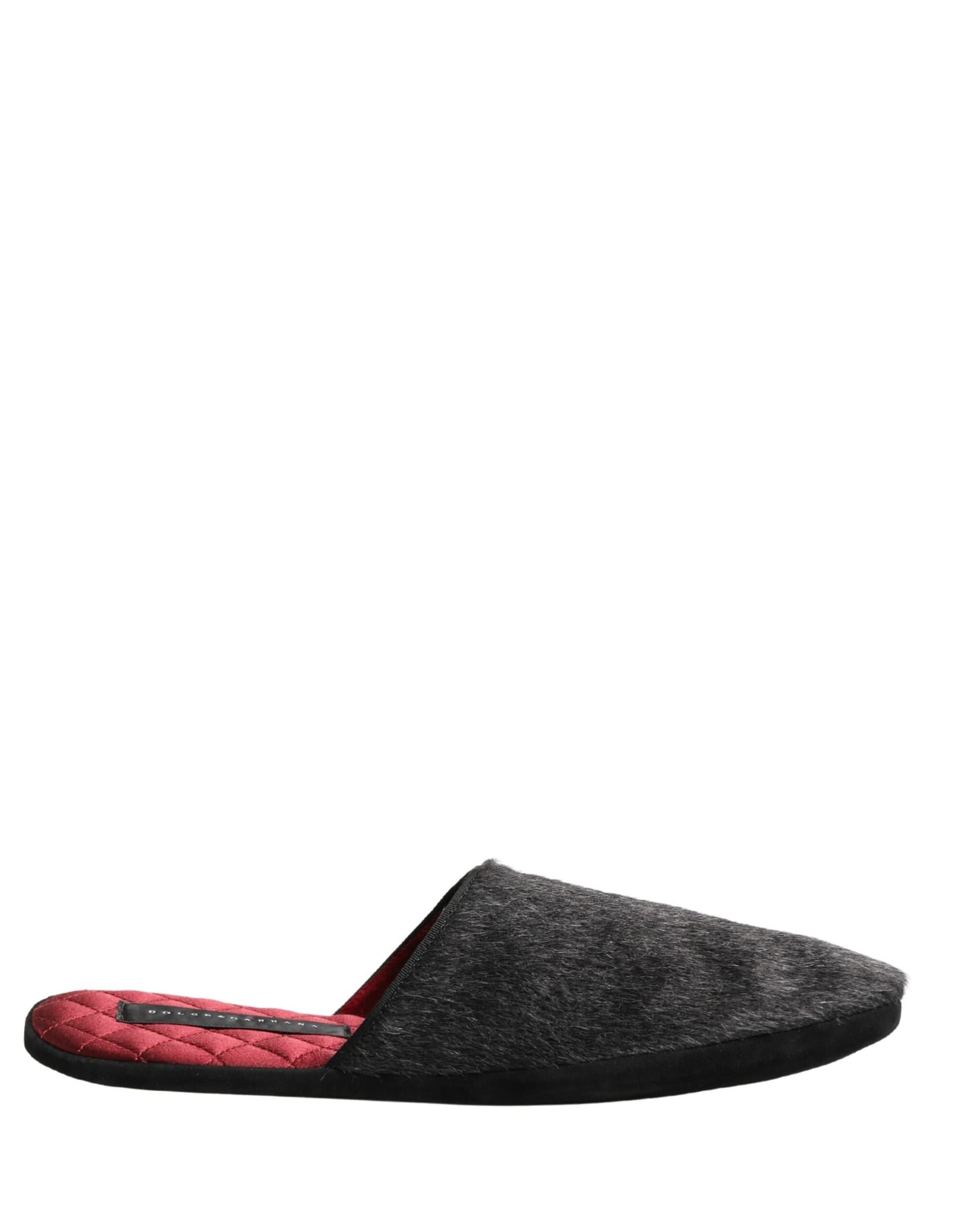 Dolce & Gabbana Dark Grey Charcoal Wool Red Slippers Shoes - 7