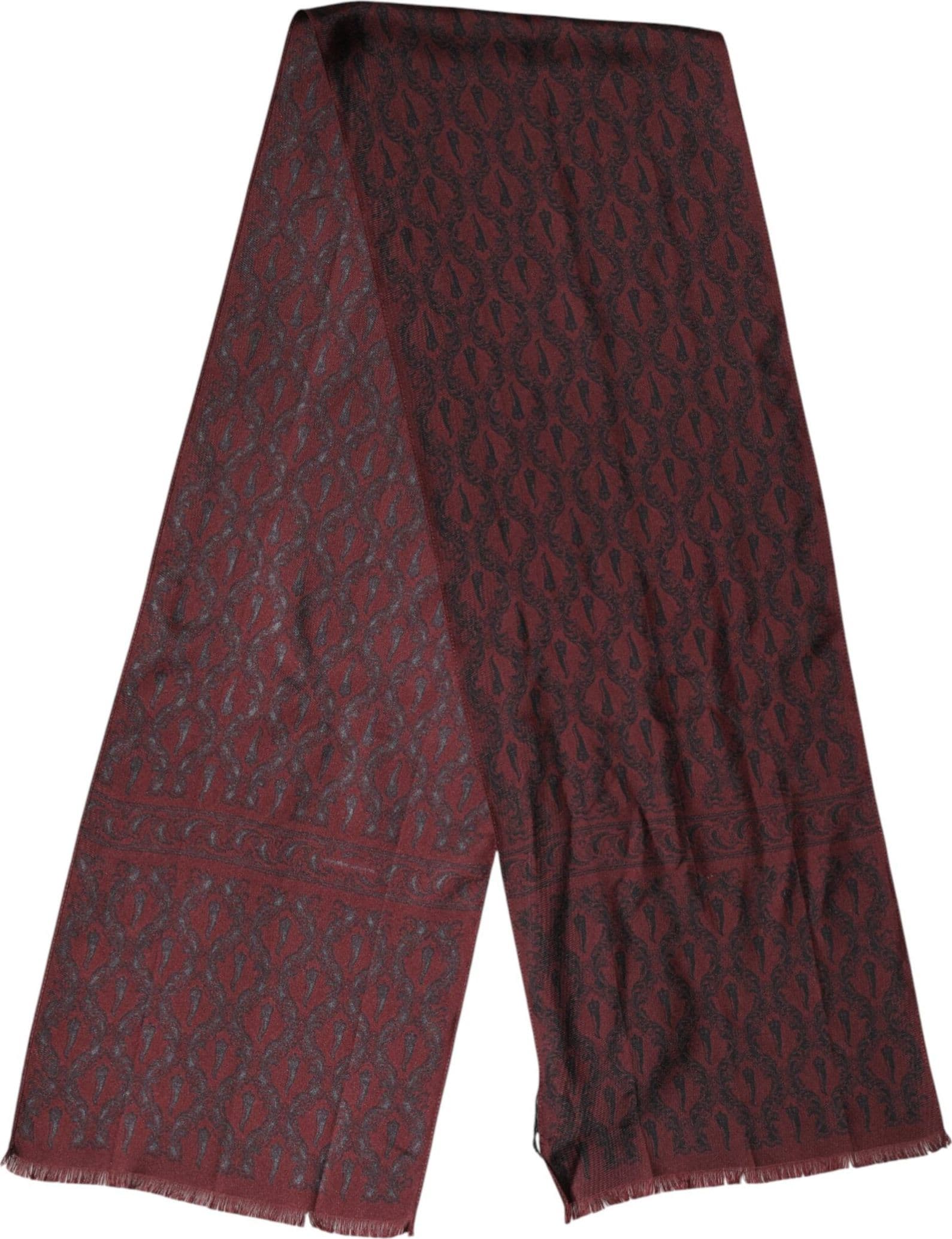 Dolce & Gabbana Maroon Patterned Silk Wrap Foulard Men 133cm x 22cm Scarf - 3