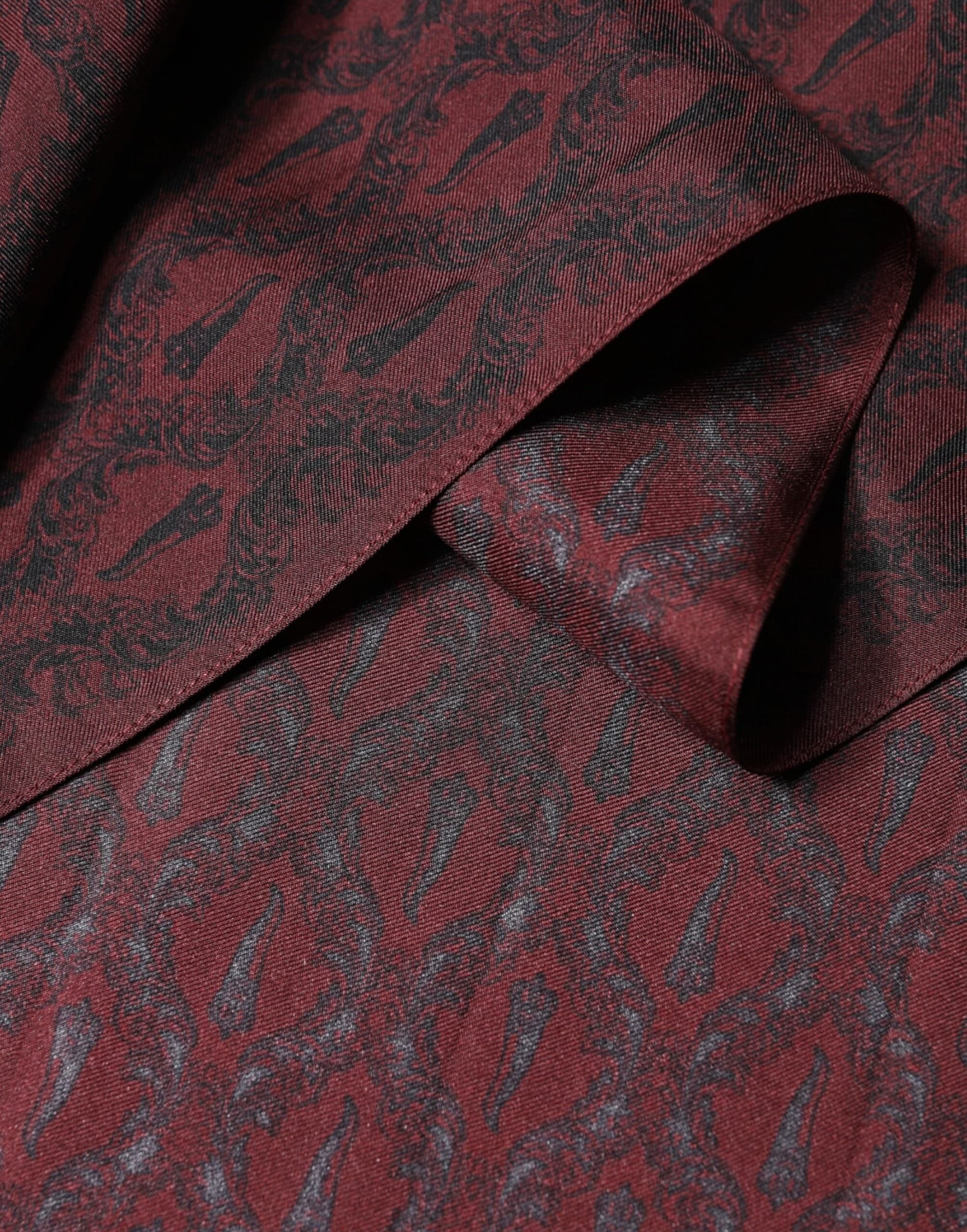 Dolce & Gabbana Maroon Patterned Silk Wrap Foulard Men 133cm x 22cm Scarf - 4