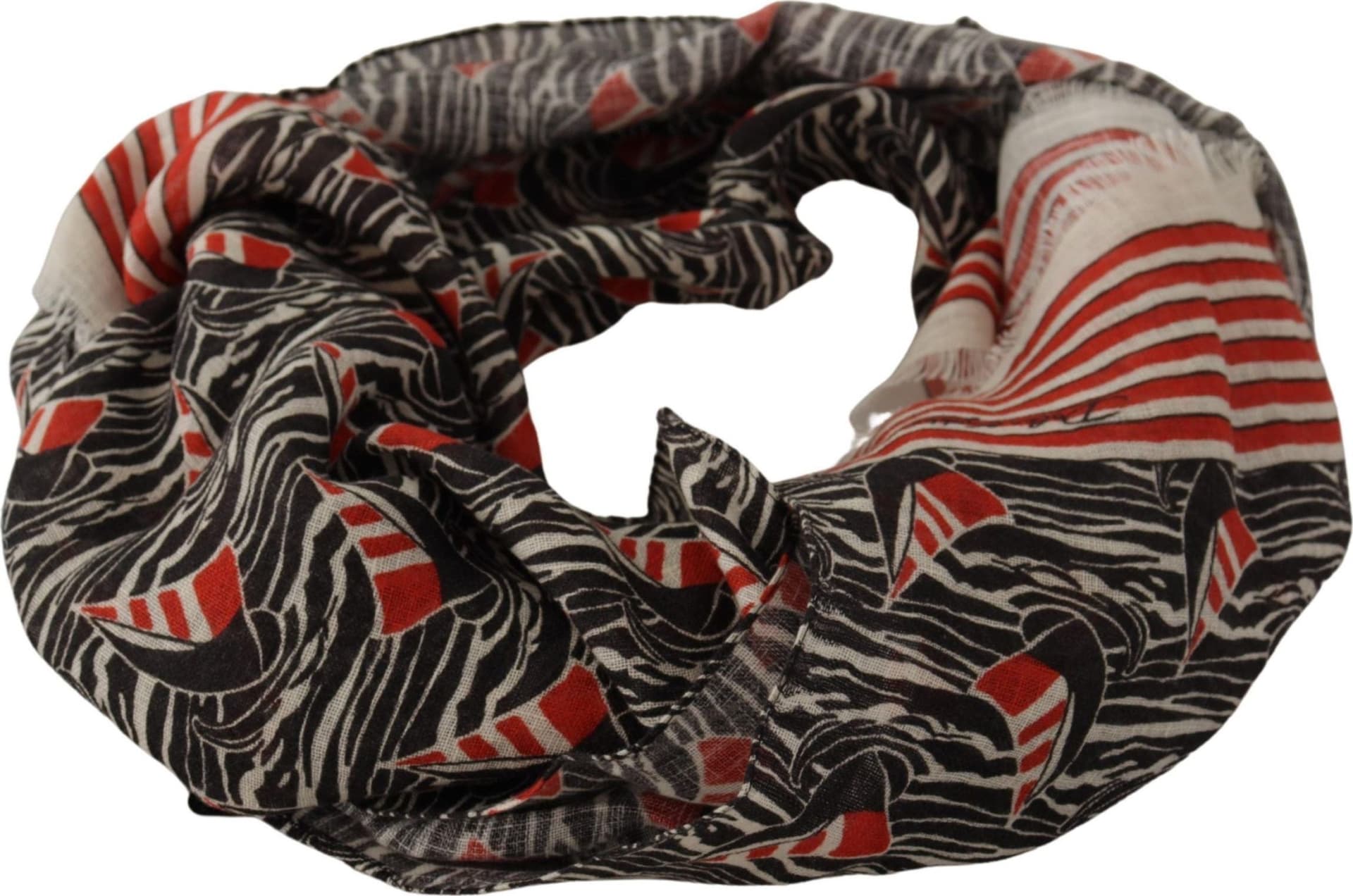 Dolce & Gabbana Black Red Linen Sailboat Stripe Print Shawl Scarf - 2