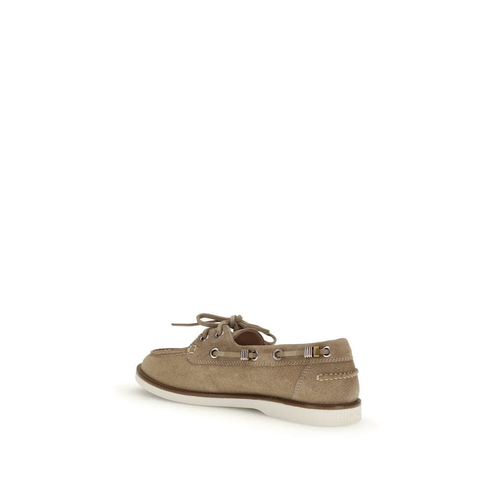 PINKO Beige Calf Leather Bos Taurus Slip-On Loafers - 3