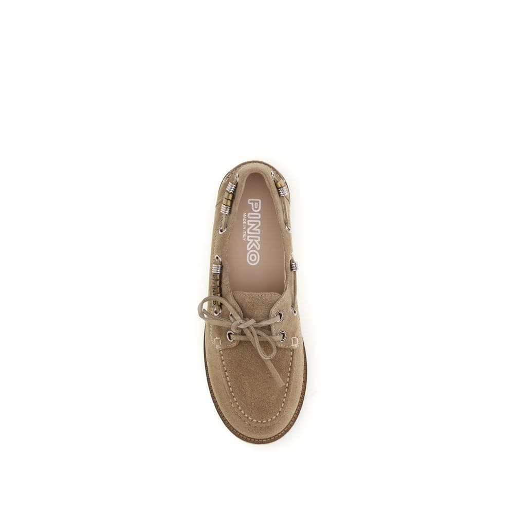 PINKO Beige Calf Leather Bos Taurus Slip-On Loafers - 4
