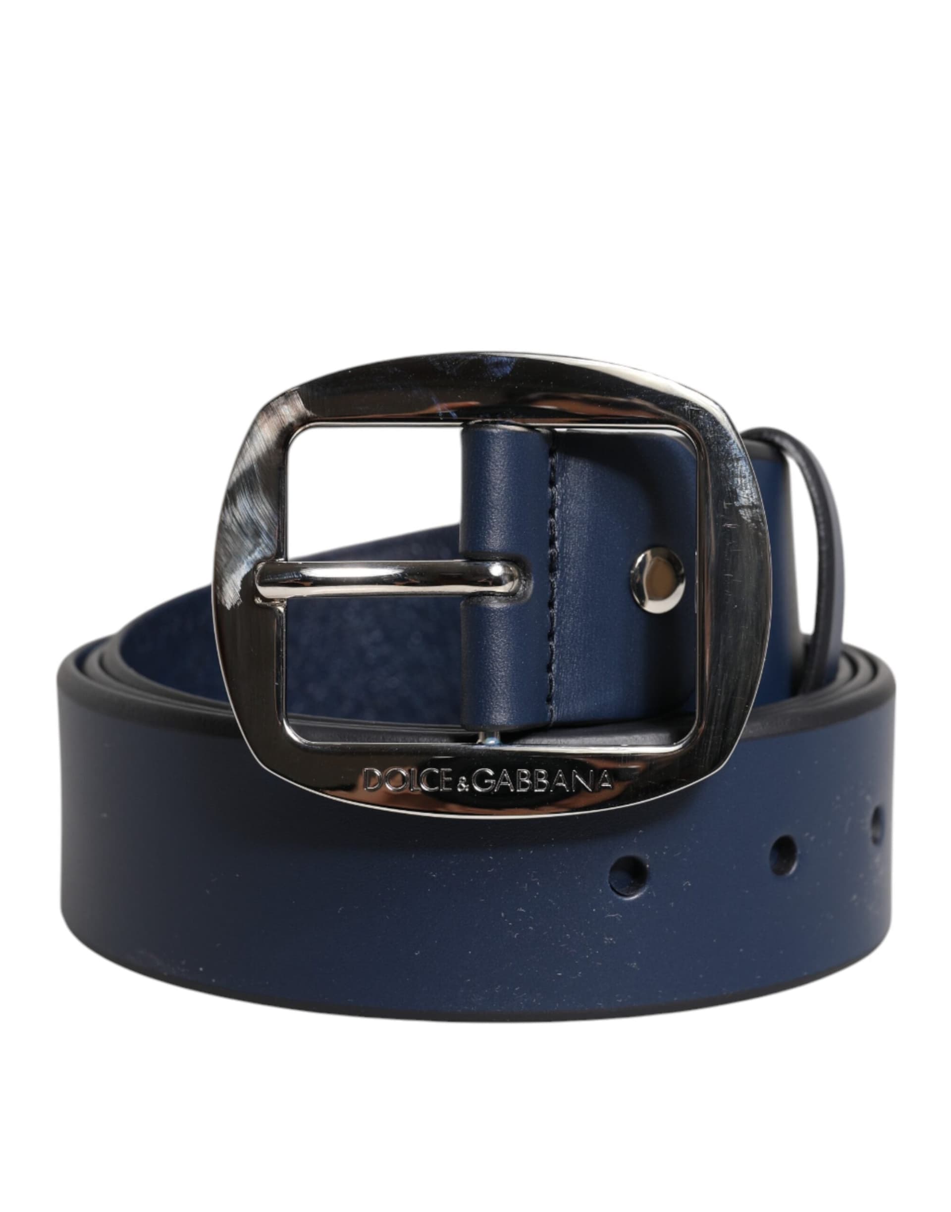 Dolce & Gabbana Blue Calf Leather Classic Metal Buckle Belt - 2