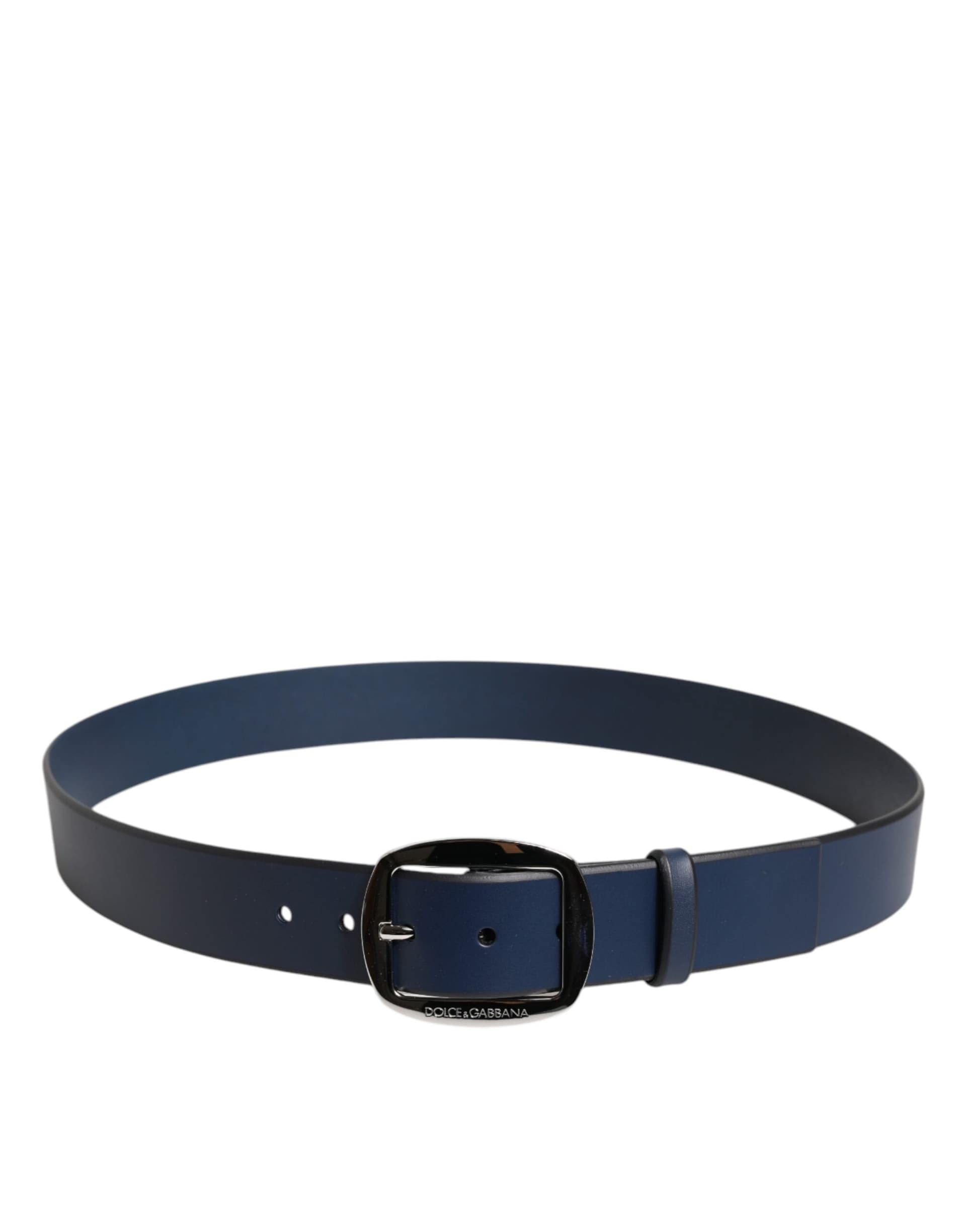 Dolce & Gabbana Blue Calf Leather Classic Metal Buckle Belt - 3