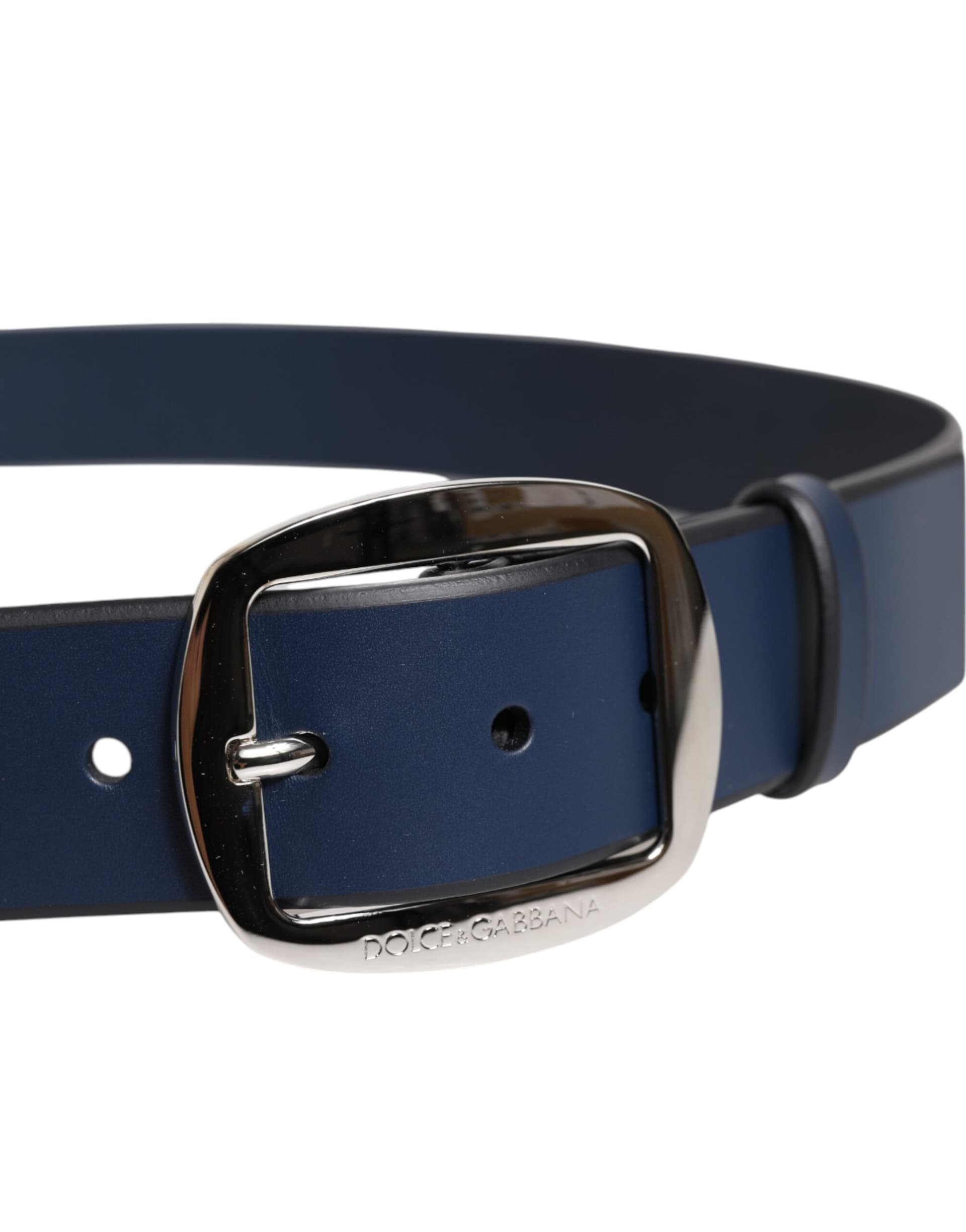 Dolce & Gabbana Blue Calf Leather Classic Metal Buckle Belt - 4