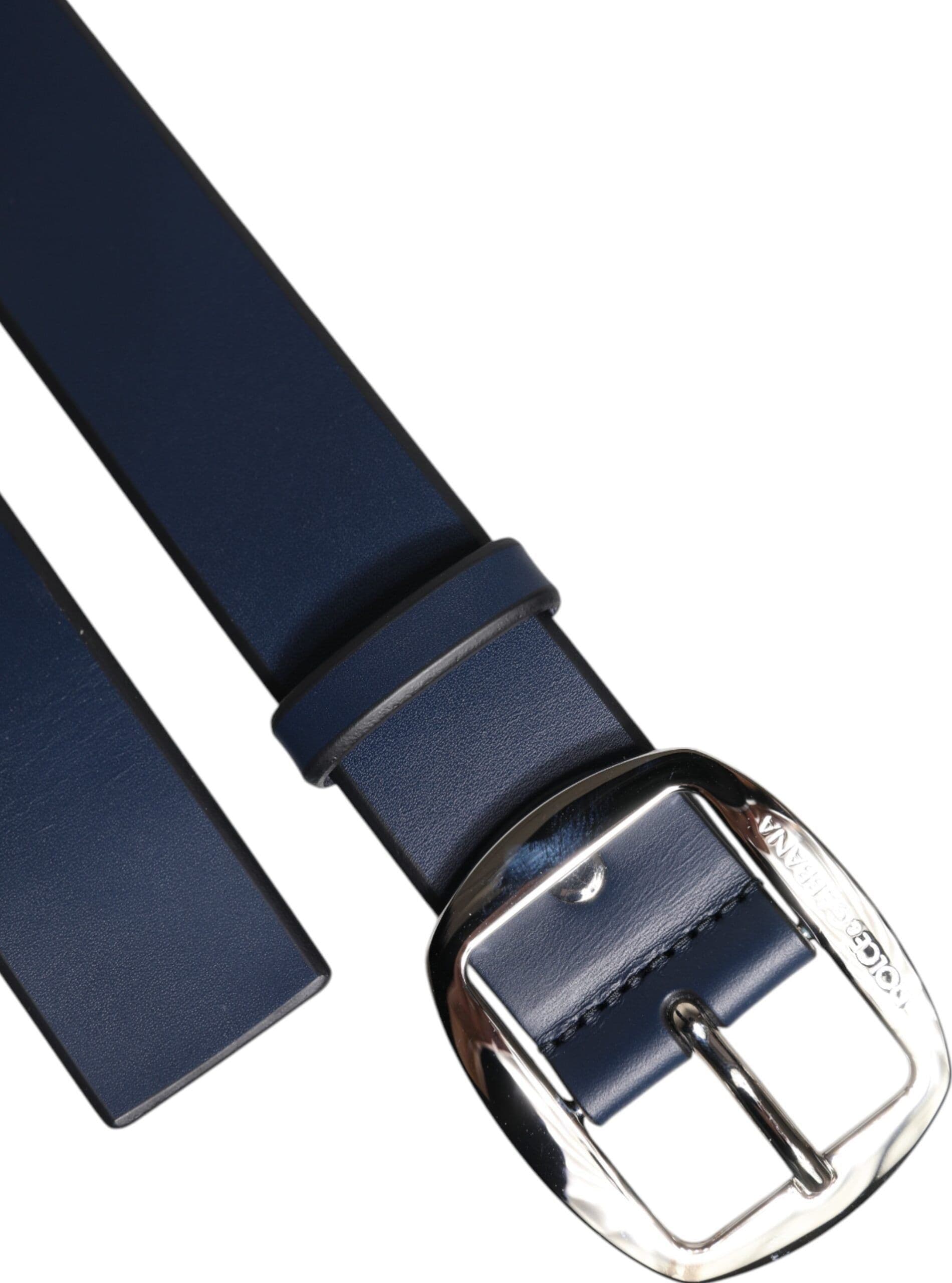 Dolce & Gabbana Blue Calf Leather Classic Metal Buckle Belt - 6