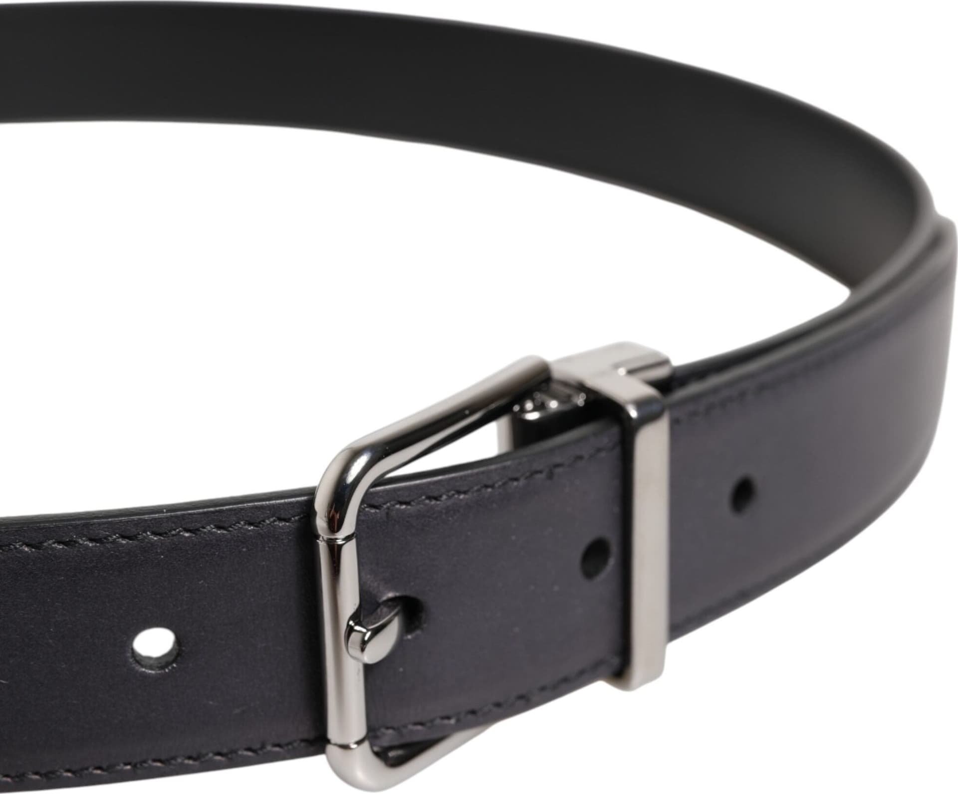 Dolce & Gabbana Black Classic Calf Leather Silver Buckle Belt - 4