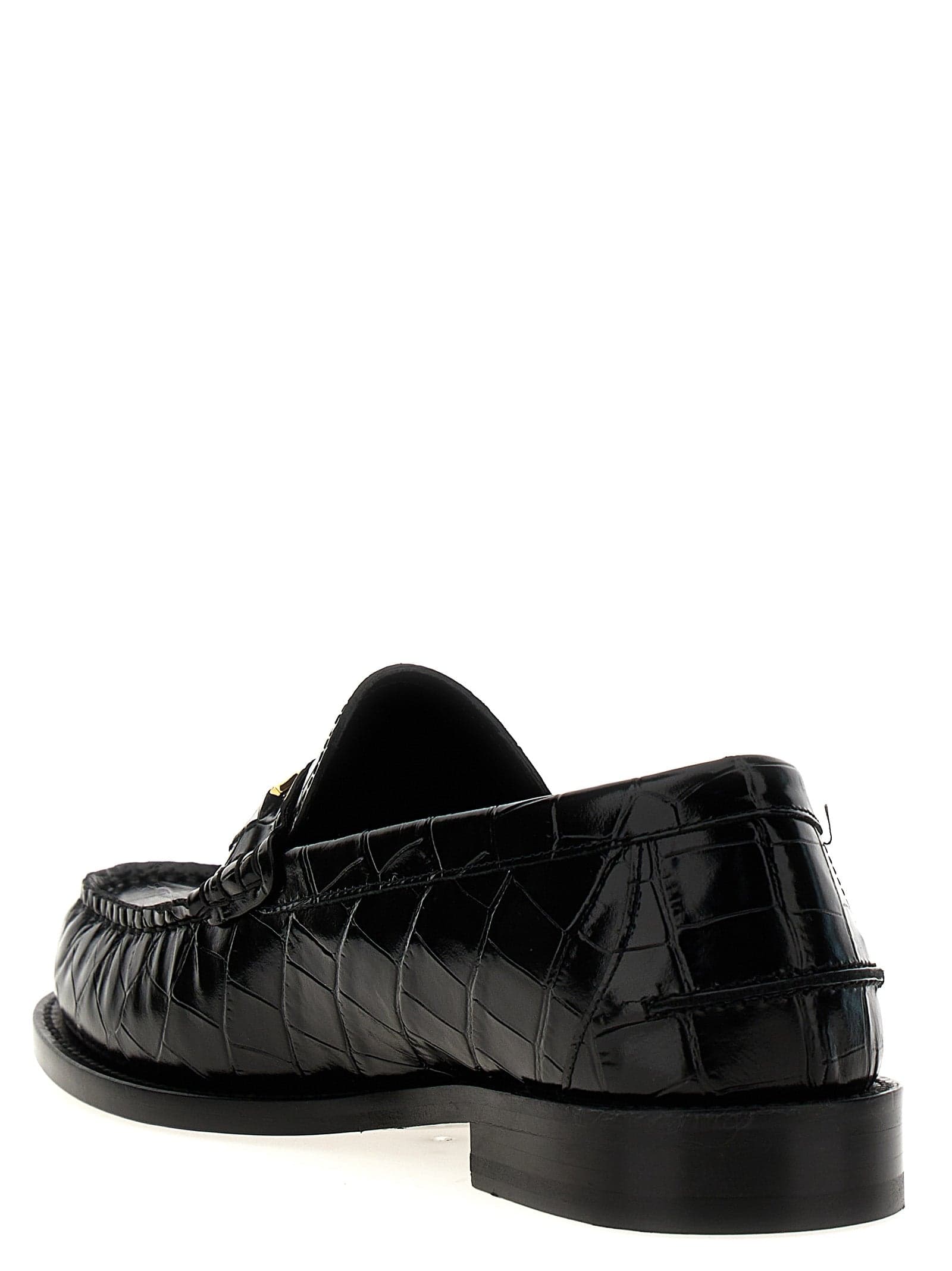 Versace Black Velvet Leather Slip-On Loafers - 3
