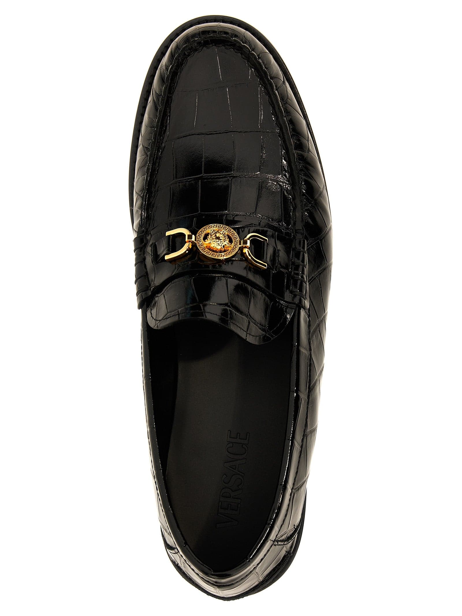 Versace Black Velvet Leather Slip-On Loafers - 4