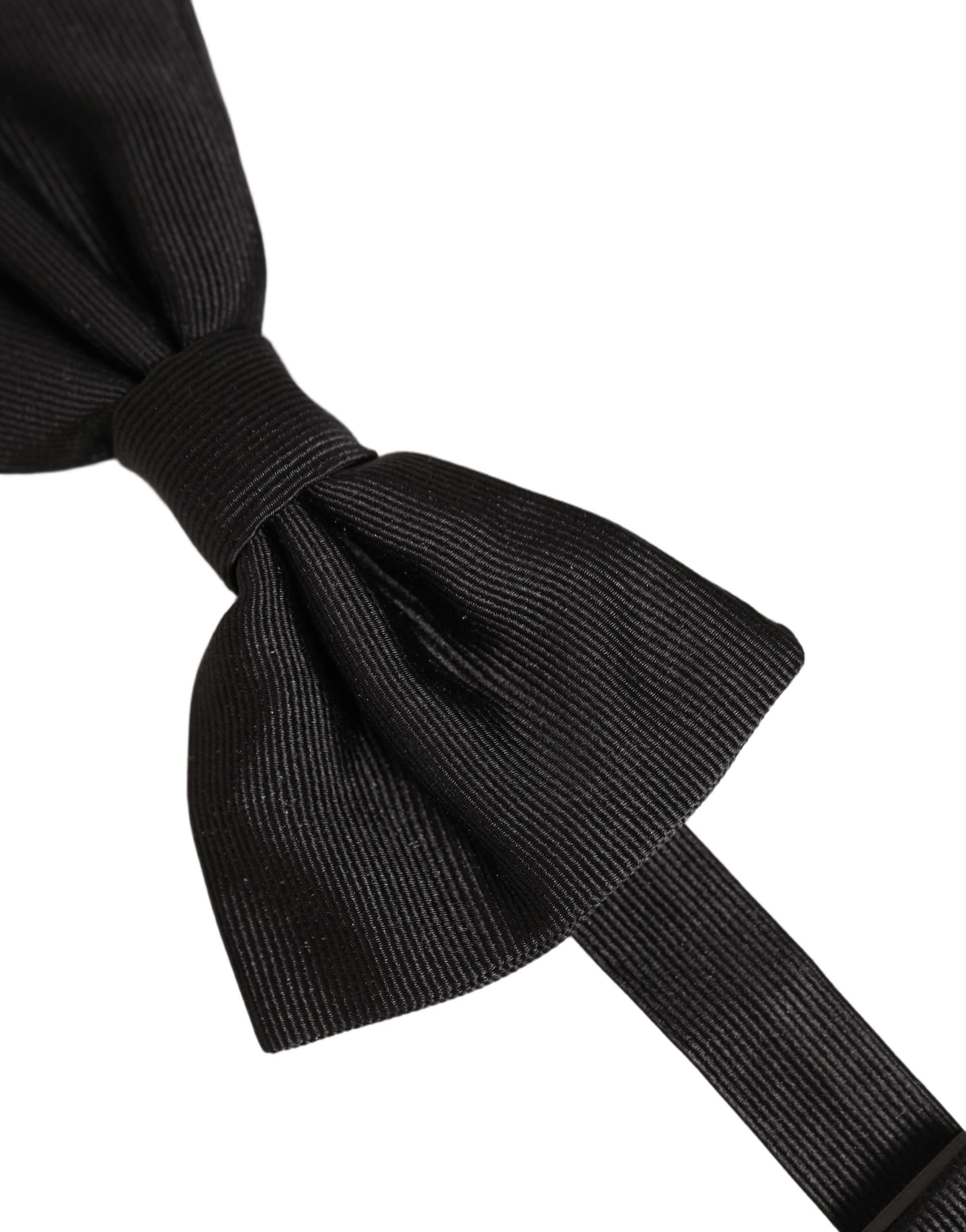Dolce & Gabbana Men Black 100% Silk Adjustable Neck Papillon Bow Tie - 4