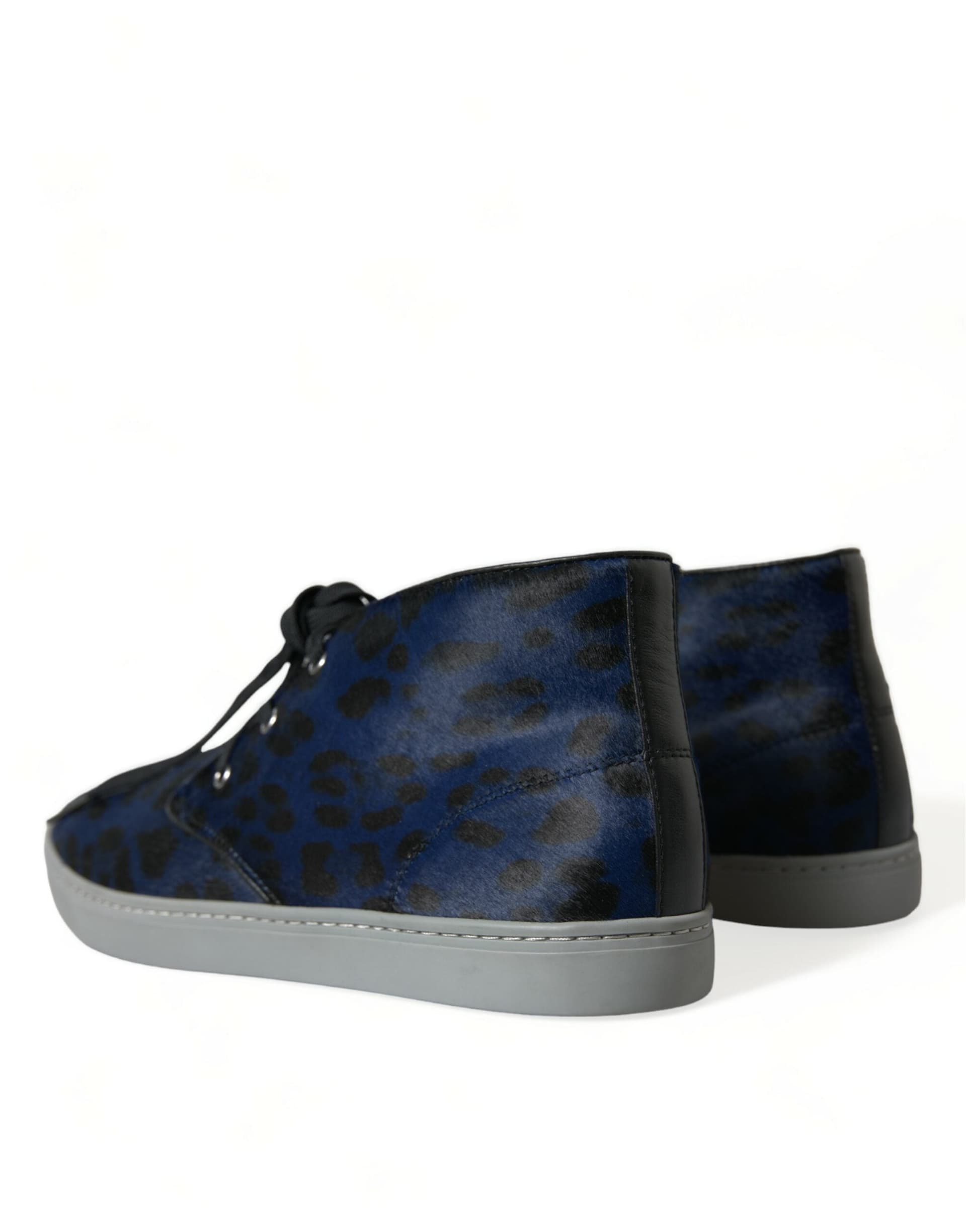 Dolce & Gabbana Blue Calfskin Leopard Mid Top Sneakers Shoes - 3