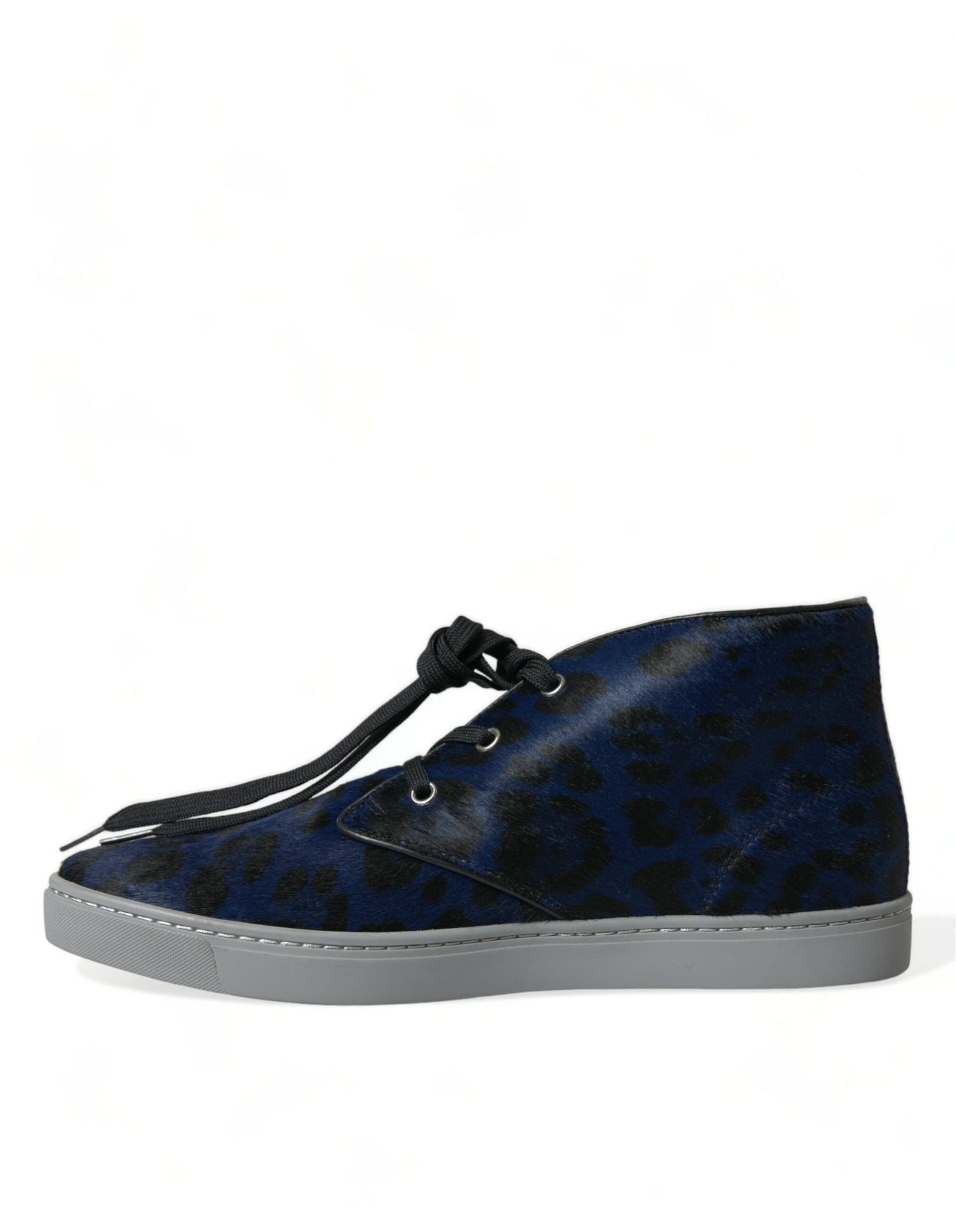 Dolce & Gabbana Blue Calfskin Leopard Mid Top Sneakers Shoes - 4