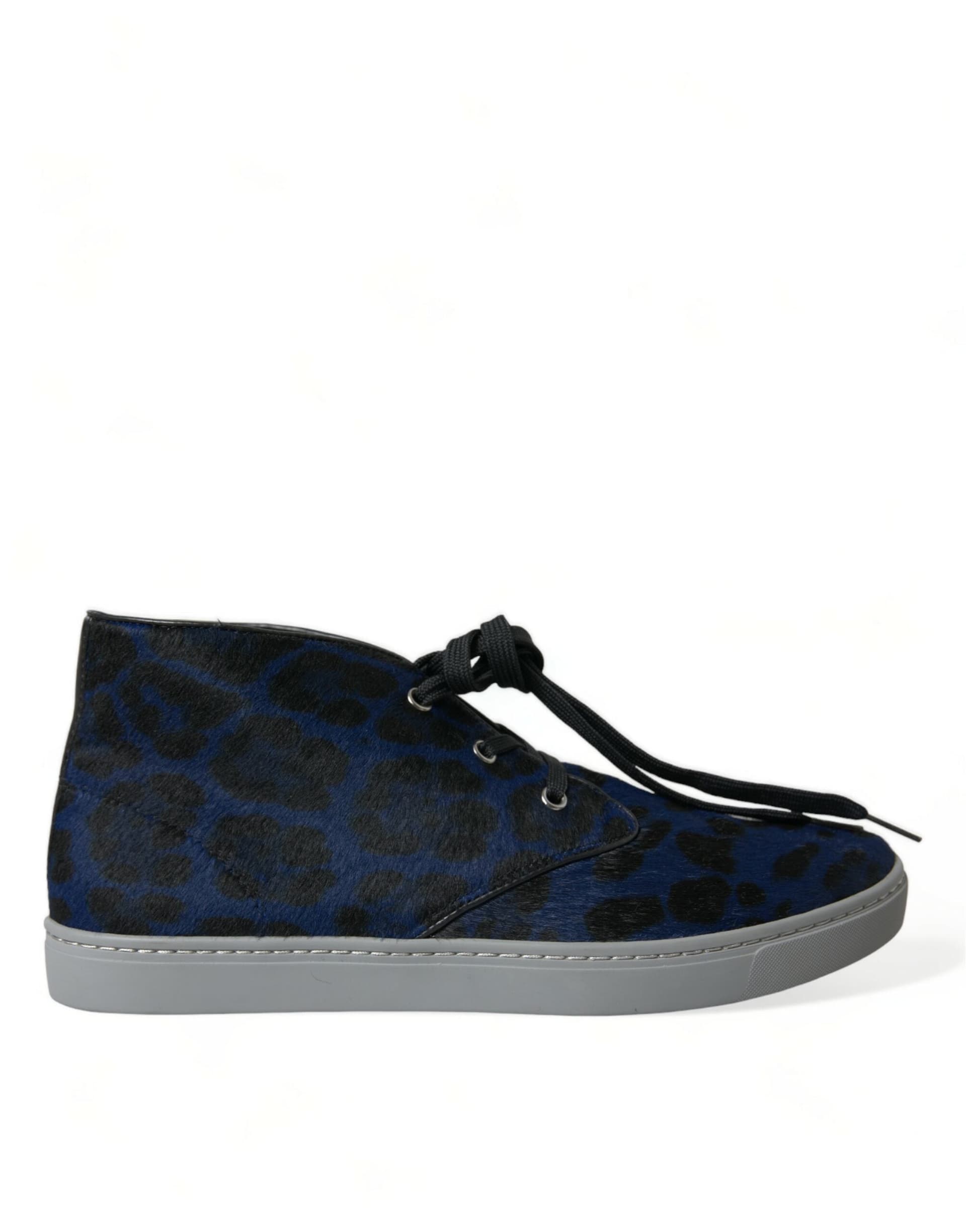 Dolce & Gabbana Blue Calfskin Leopard Mid Top Sneakers Shoes - 5