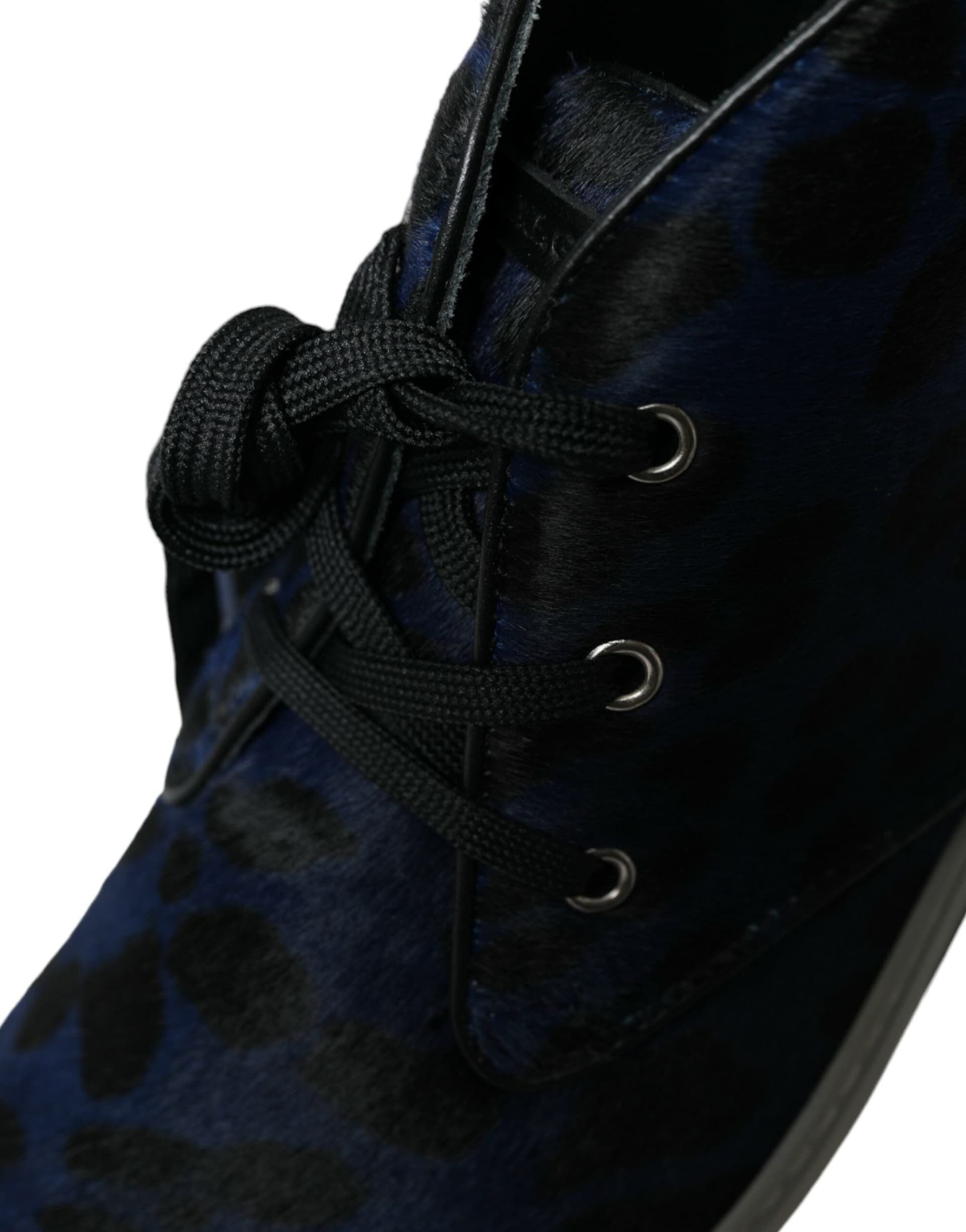 Dolce & Gabbana Blue Calfskin Leopard Mid Top Sneakers Shoes - 8