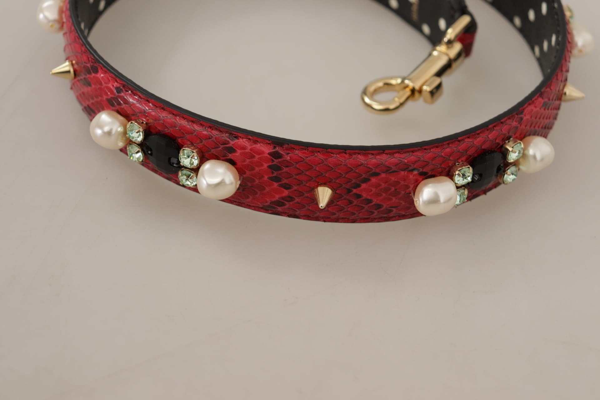 Dolce & Gabbana Red Python Leather Crystals Reversible Shoulder Strap - 6
