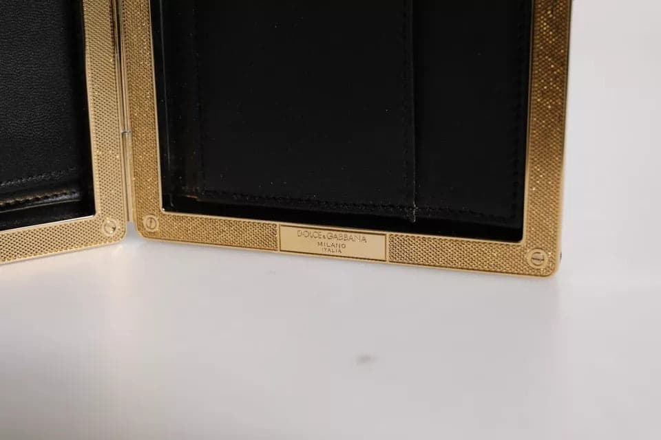 Dolce & Gabbana Black Leather Gold Frame Clutch Evening Party Purse Bag - 7