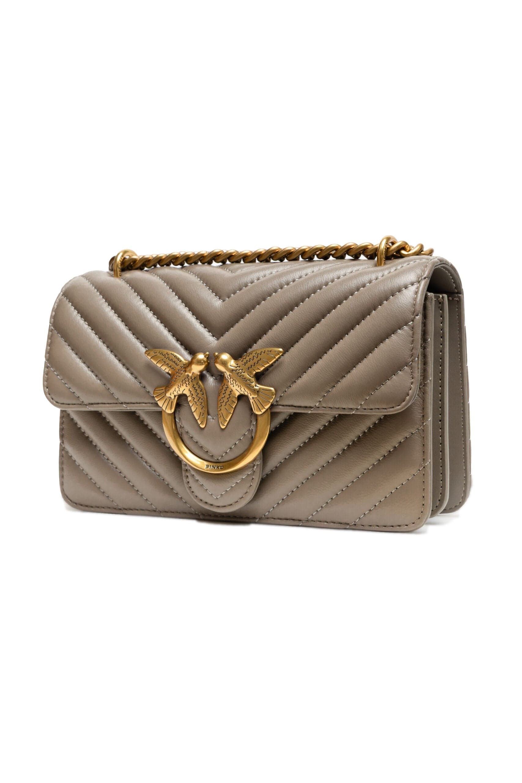 PINKO Grey Leather Love One Mini Shoulder Bag - 2