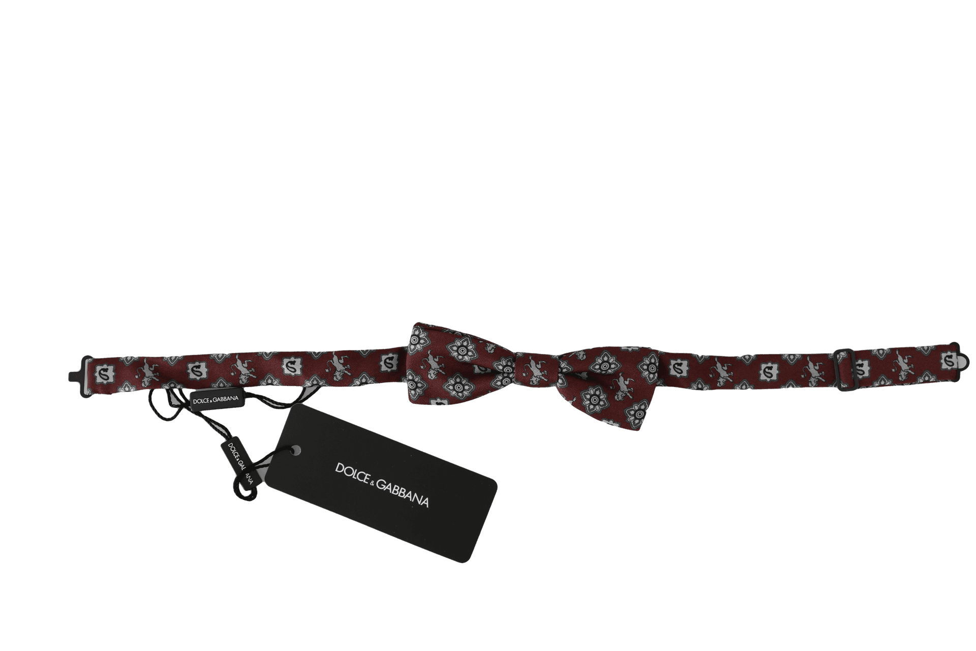 Dolce & Gabbana Men Bordeaux Maroon Lion Silk Adjustable Neck Bow Tie - 2