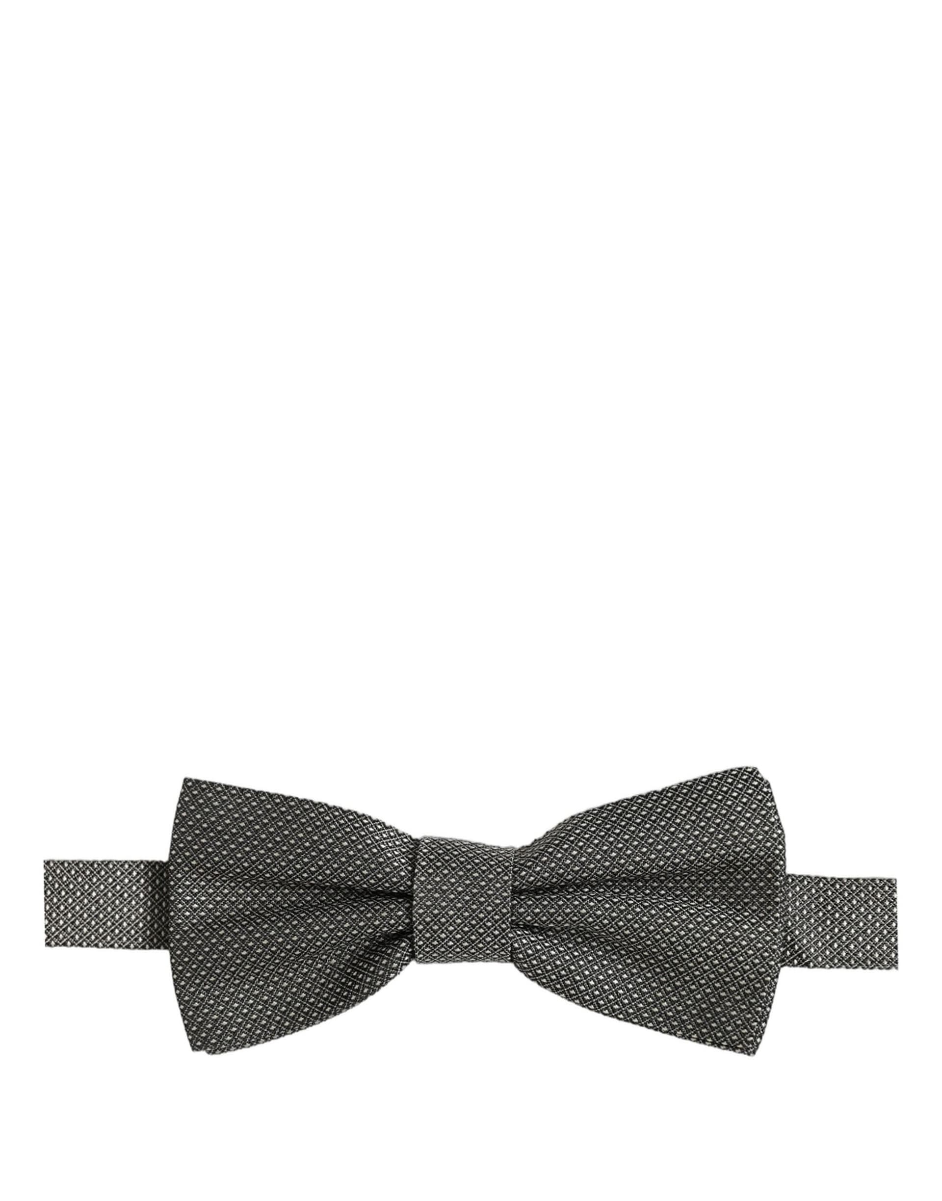 Dolce & Gabbana Men Gray Silk Patterned Adjustable Neck Papillon Bow Tie - 2
