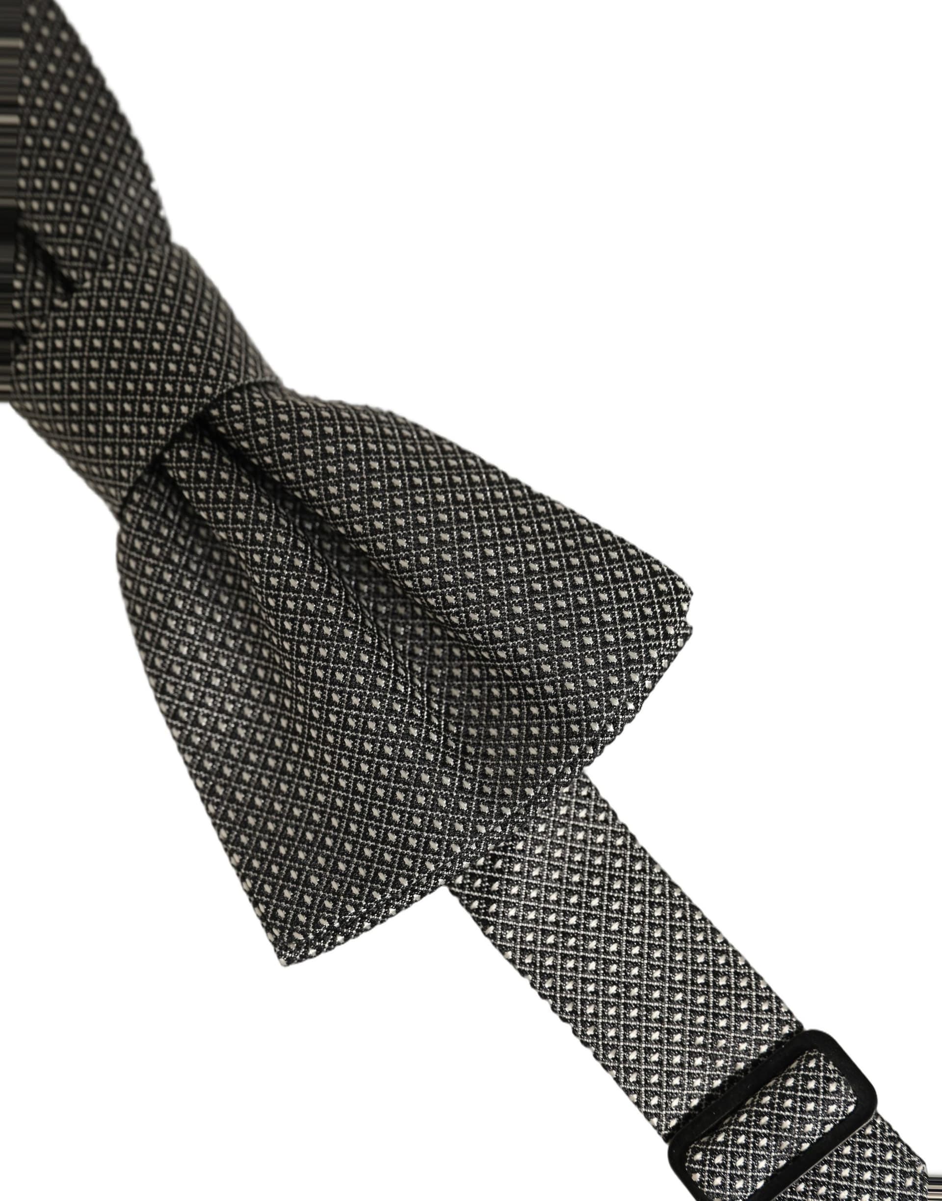 Dolce & Gabbana Men Gray Silk Patterned Adjustable Neck Papillon Bow Tie - 4