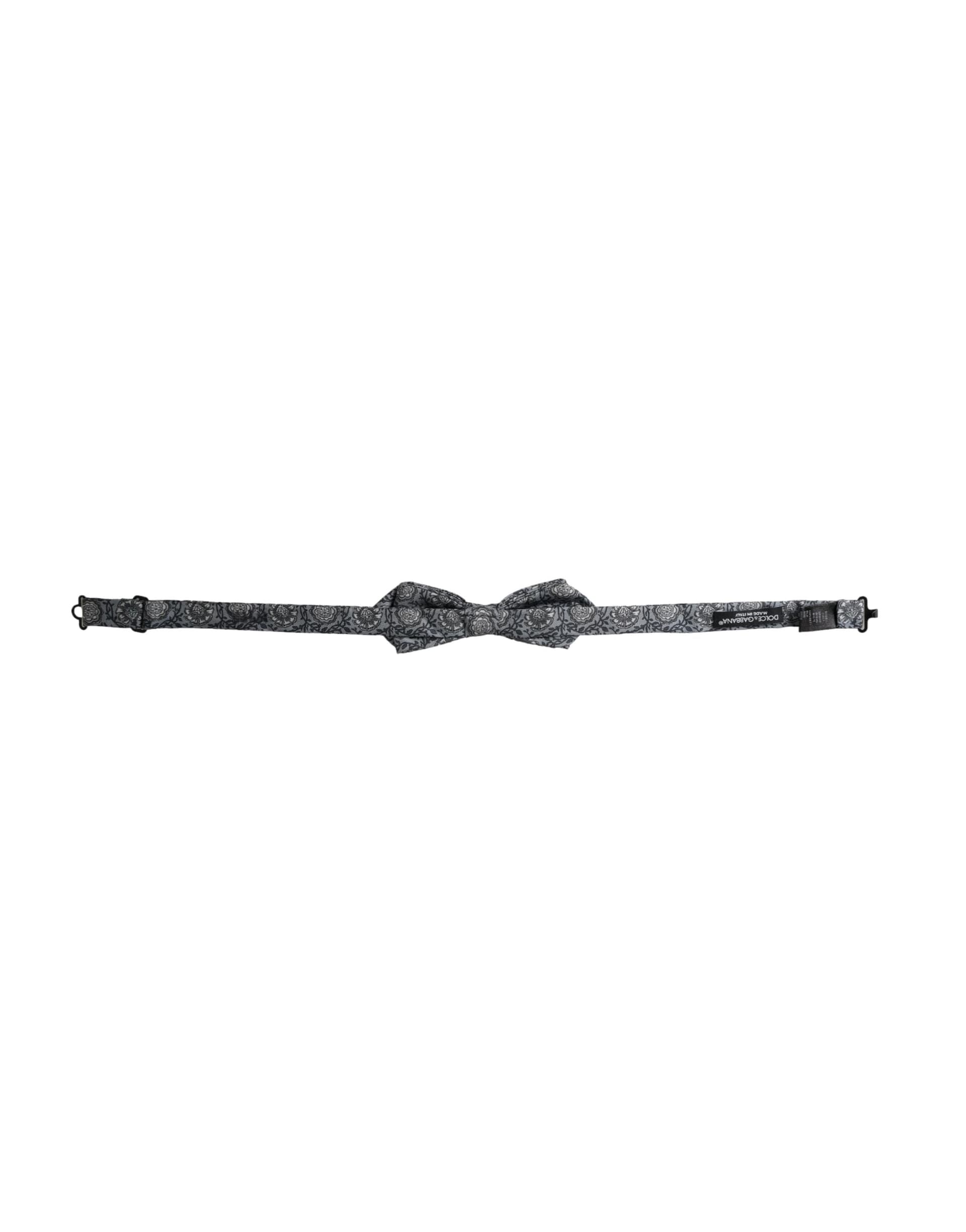 Dolce & Gabbana Gray Silk Patterned Adjustable Neck Men Bow Tie - 5