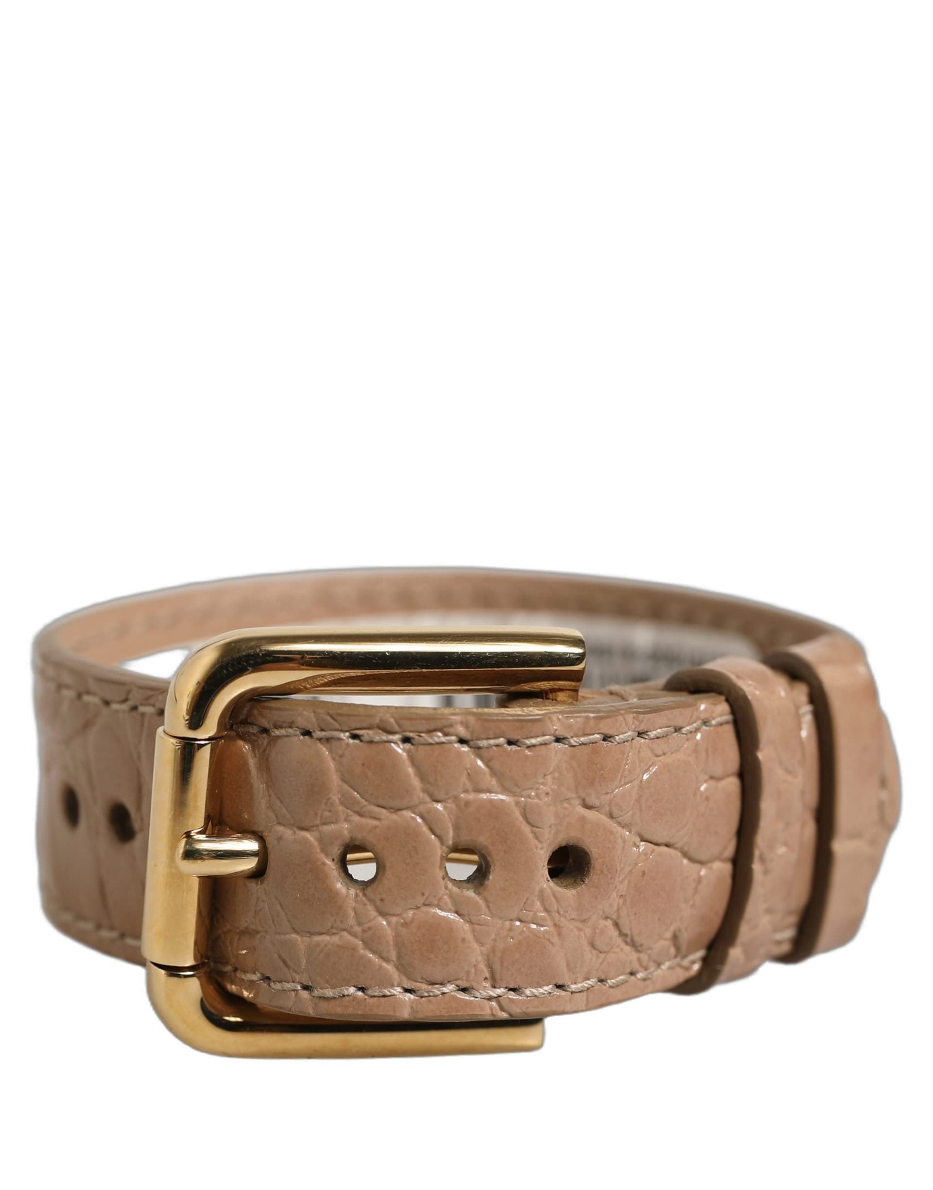 Dolce & Gabbana Brown Embossed Leather Gold Buckle Belt Strap Bracelet - 2