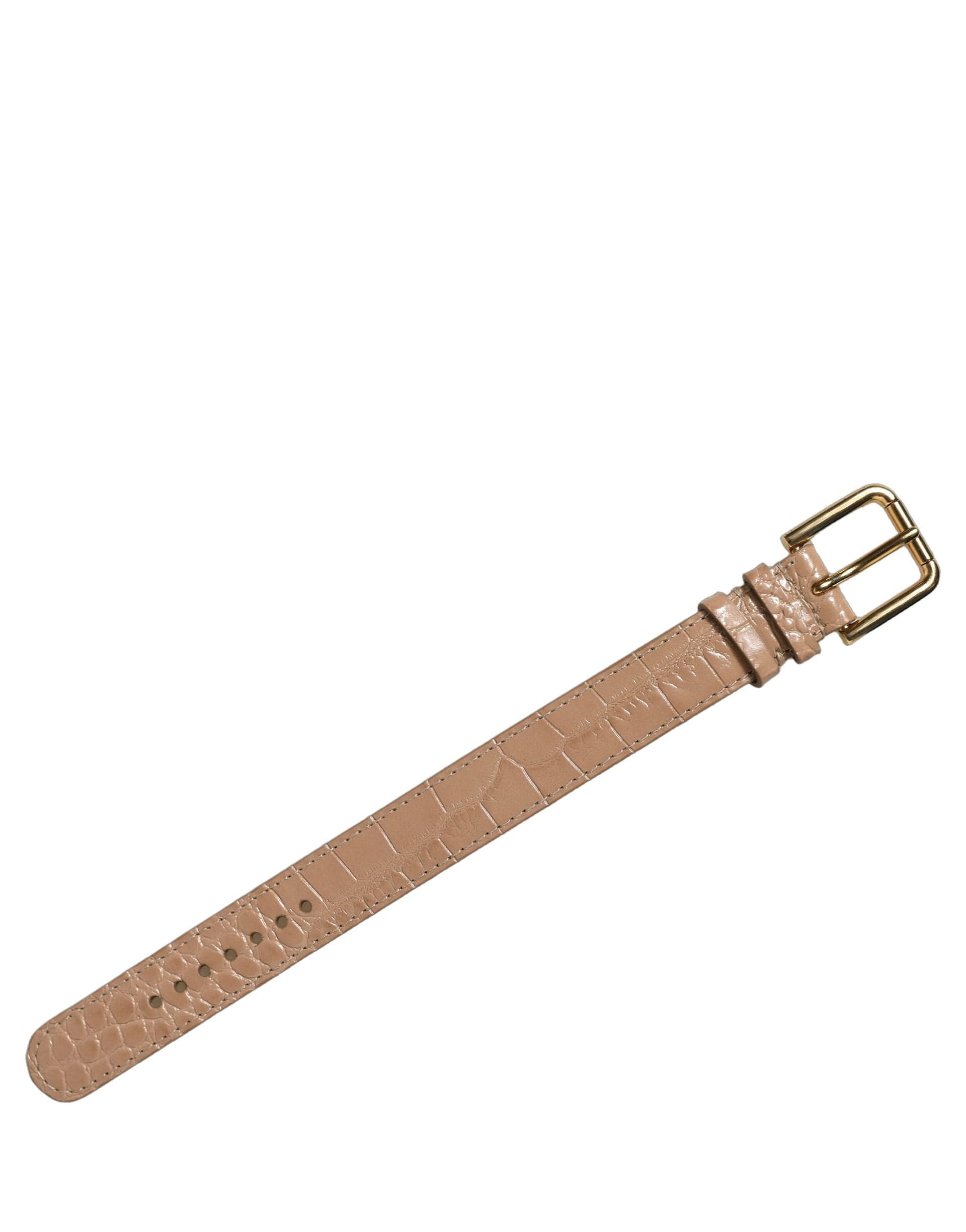 Dolce & Gabbana Brown Embossed Leather Gold Buckle Belt Strap Bracelet - 3