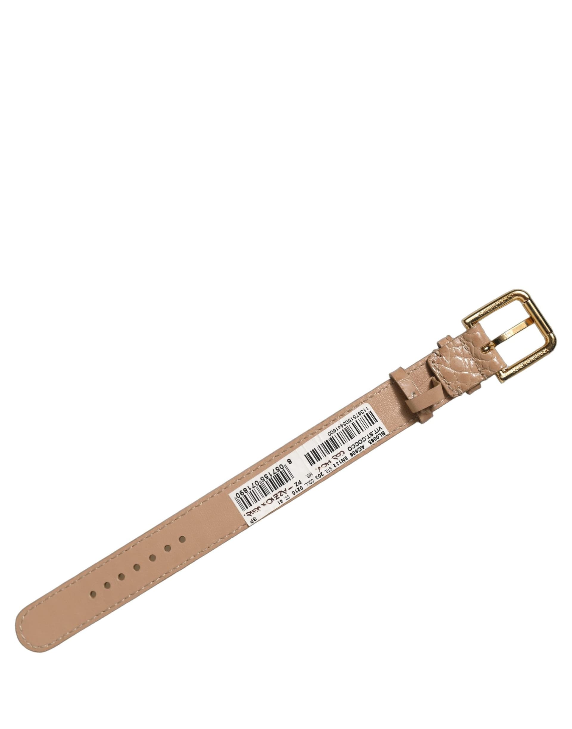 Dolce & Gabbana Brown Embossed Leather Gold Buckle Belt Strap Bracelet - 4