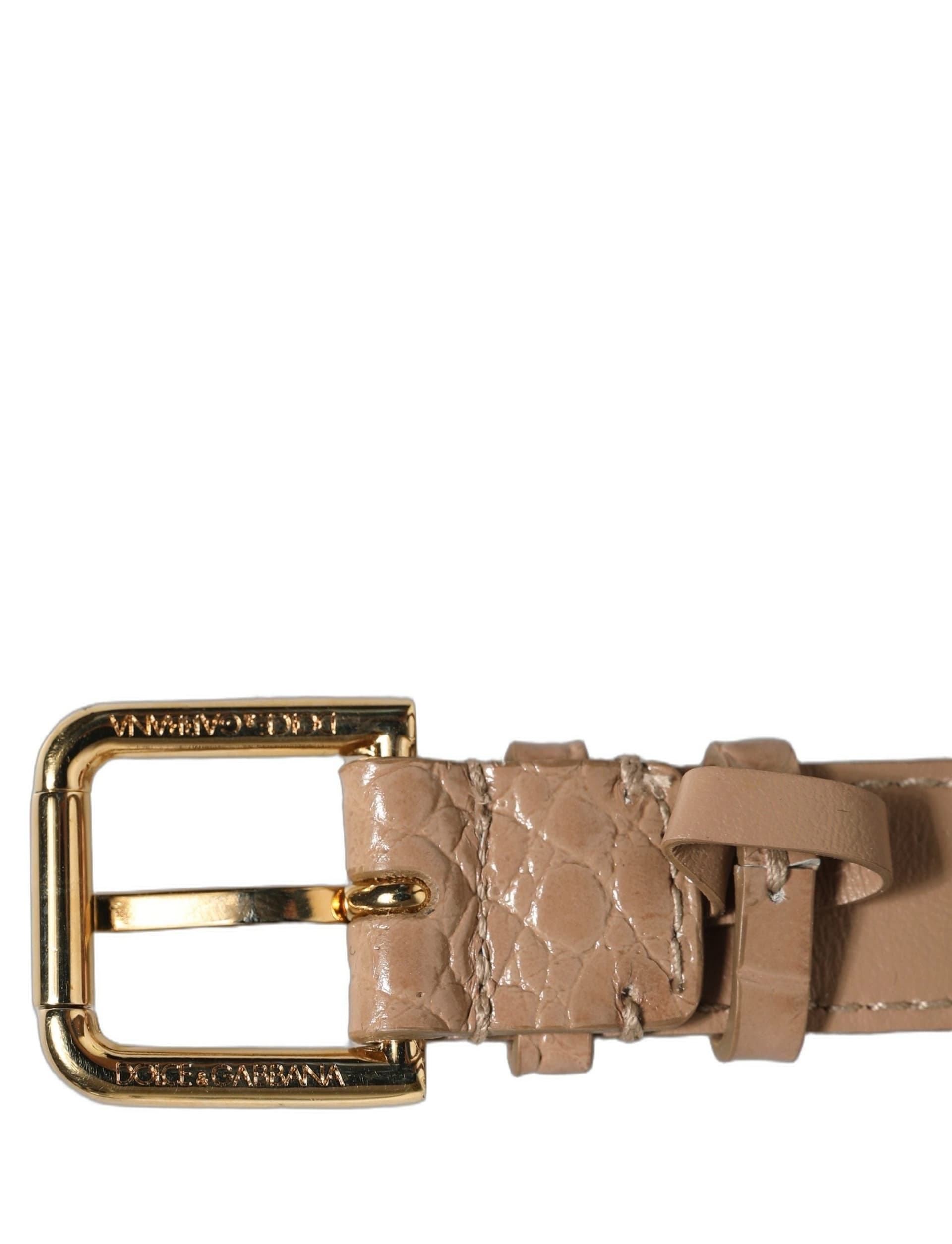 Dolce & Gabbana Brown Embossed Leather Gold Buckle Belt Strap Bracelet - 6